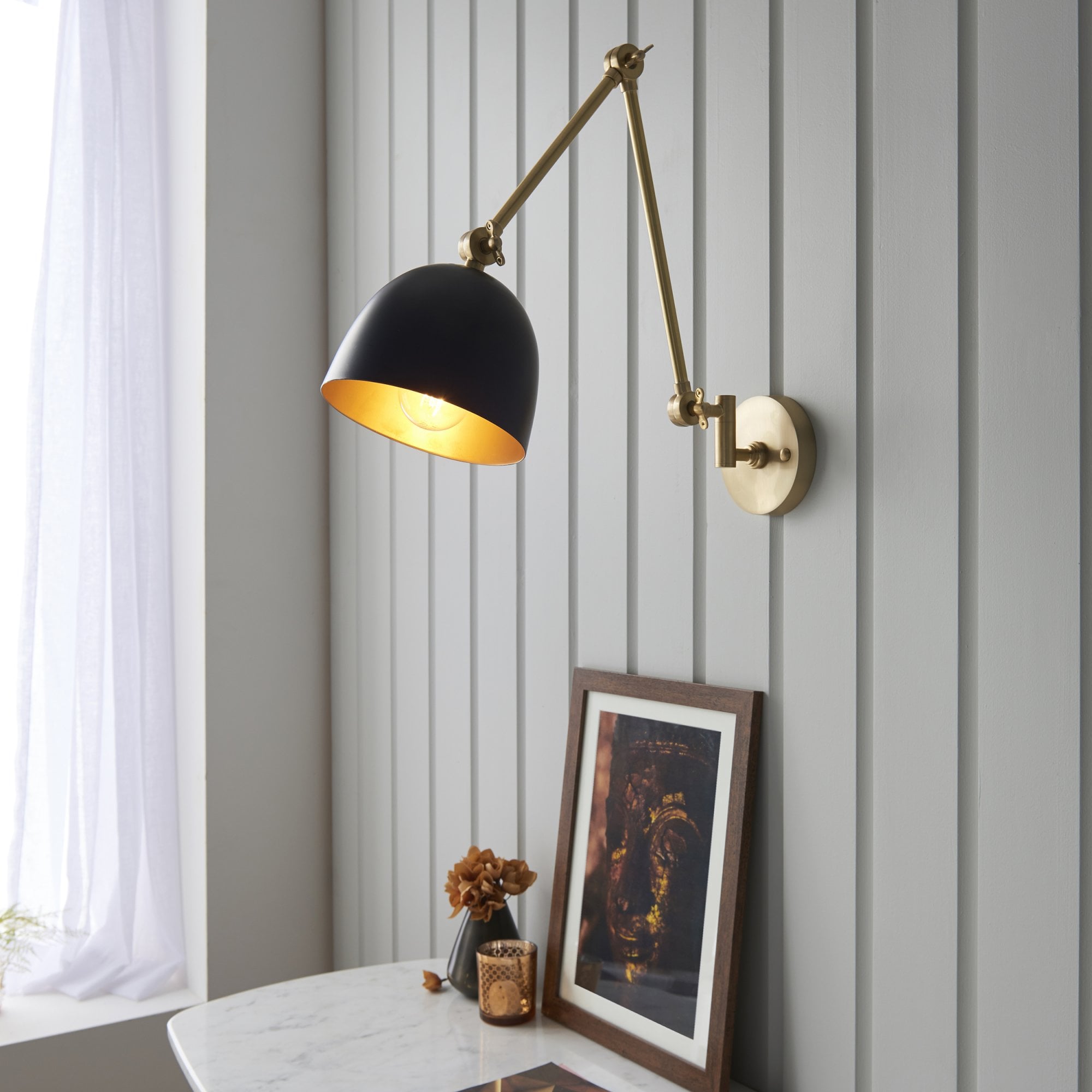 Endon Lehal Single Light Wall Light - Antique Solid Brass & Matt Black