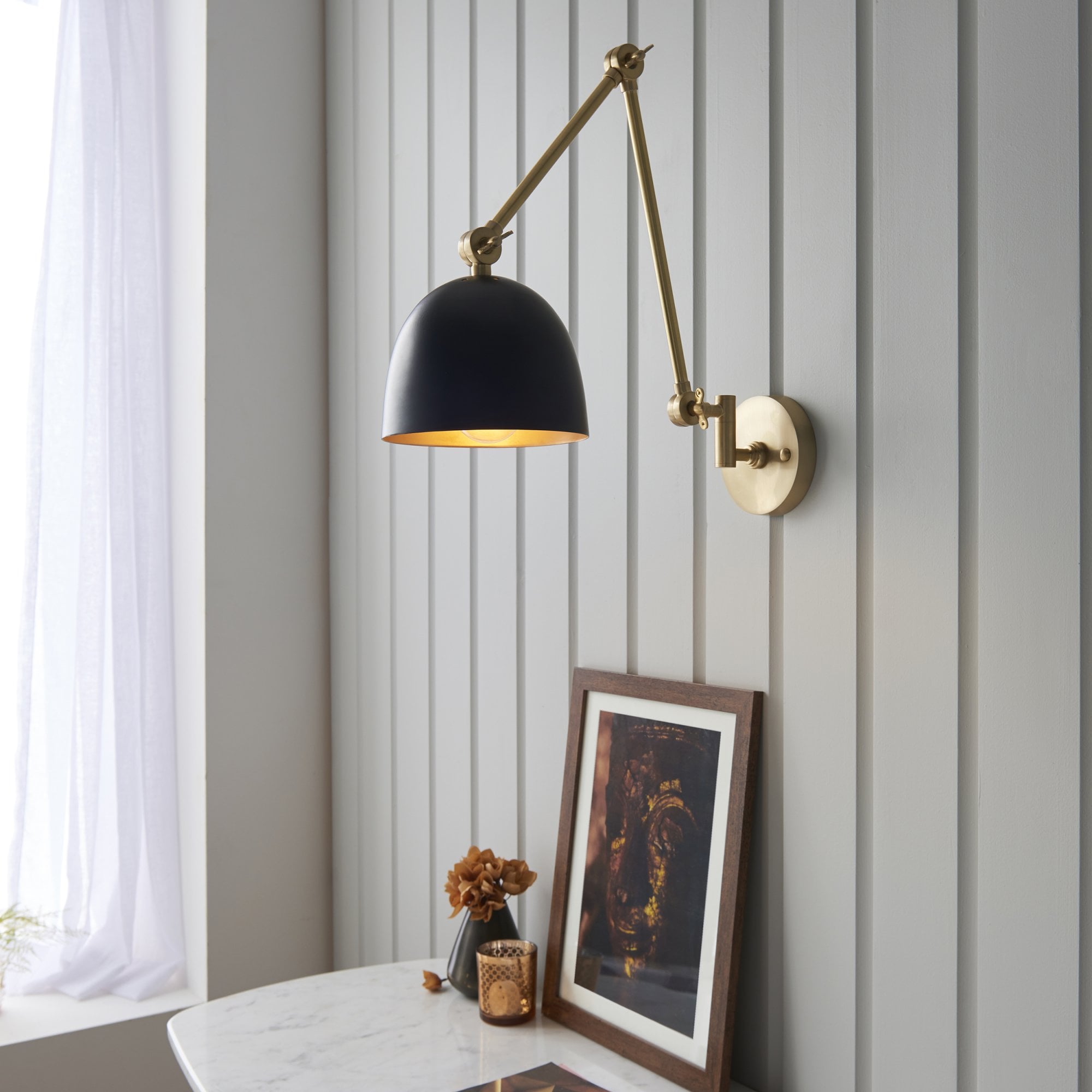 Endon Lehal Single Light Wall Light - Antique Solid Brass & Matt Black