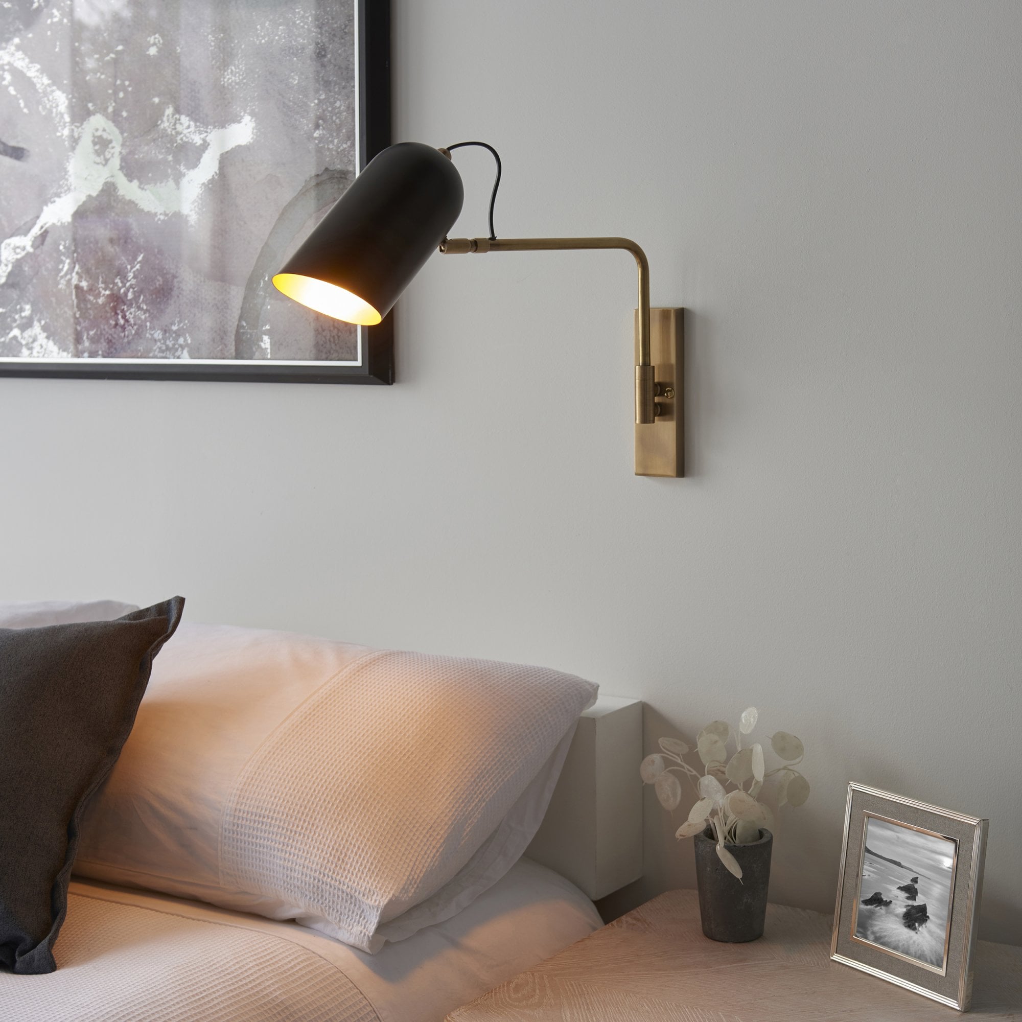 Endon Navren Single Light Wall Light - Antique Solid Brass & Matt Black