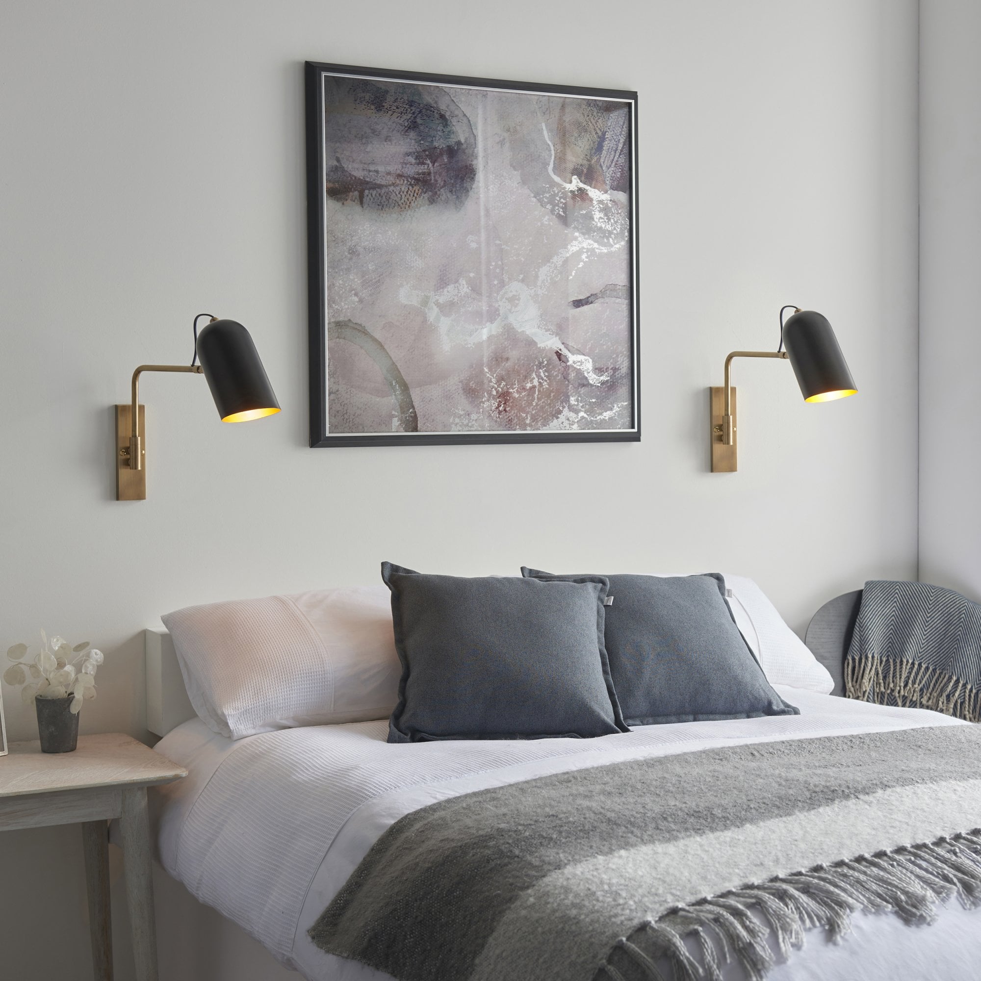 Endon Navren Single Light Wall Light - Antique Solid Brass & Matt Black