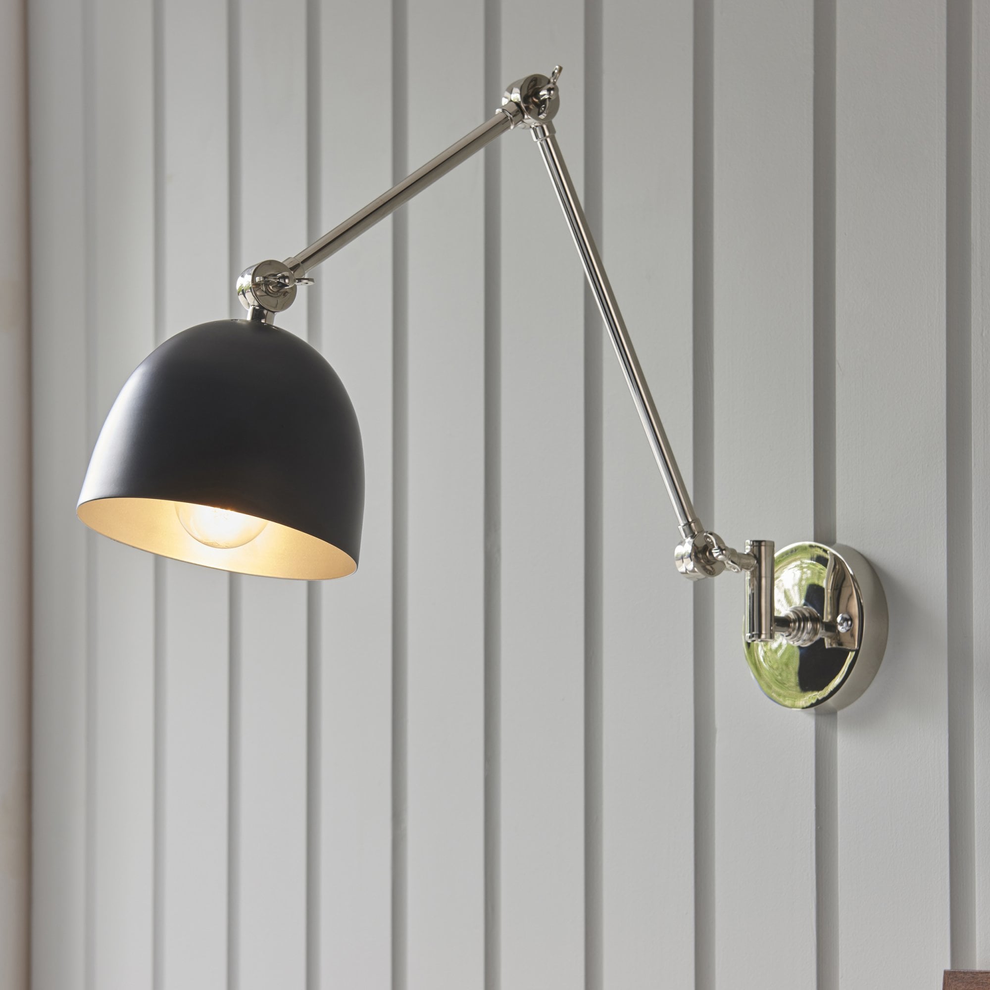 Endon Lehal Single Light Wall Light - Polished Nickel Plate & Matt Black