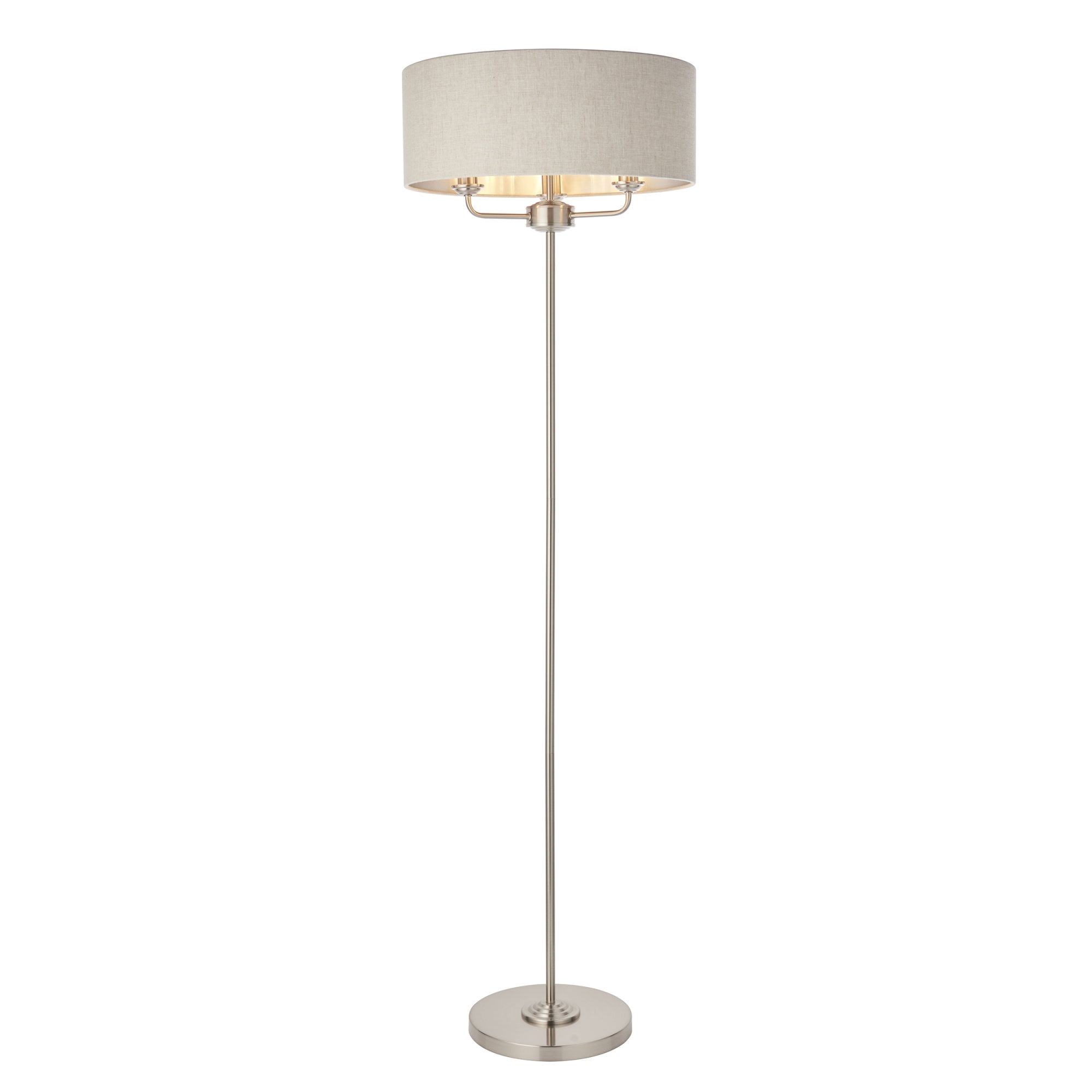Endon Highclere 3 Light Floor Lamp - Brushed Chrome Plate & Neutral Linen