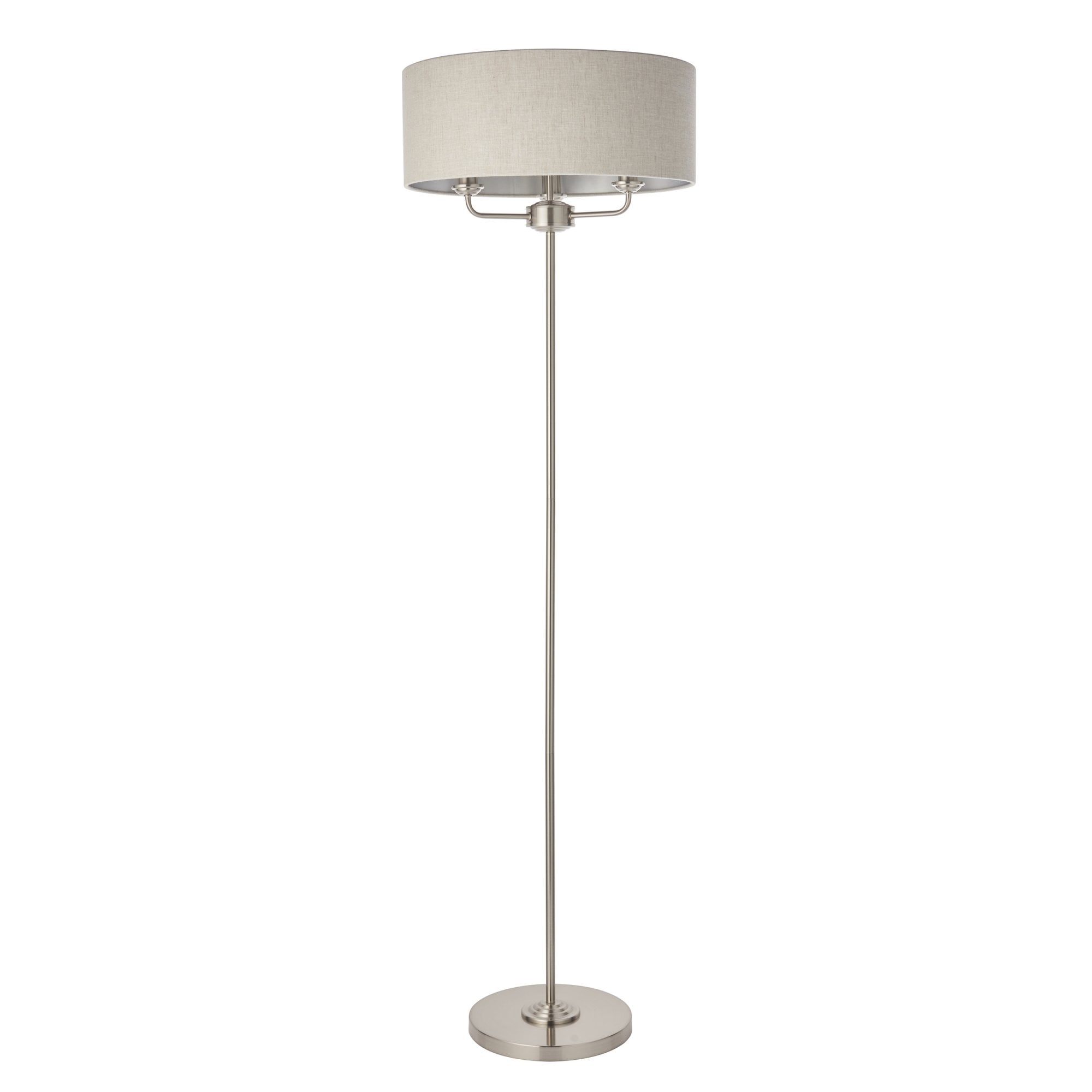 Endon Highclere 3 Light Floor Lamp - Brushed Chrome Plate & Neutral Linen