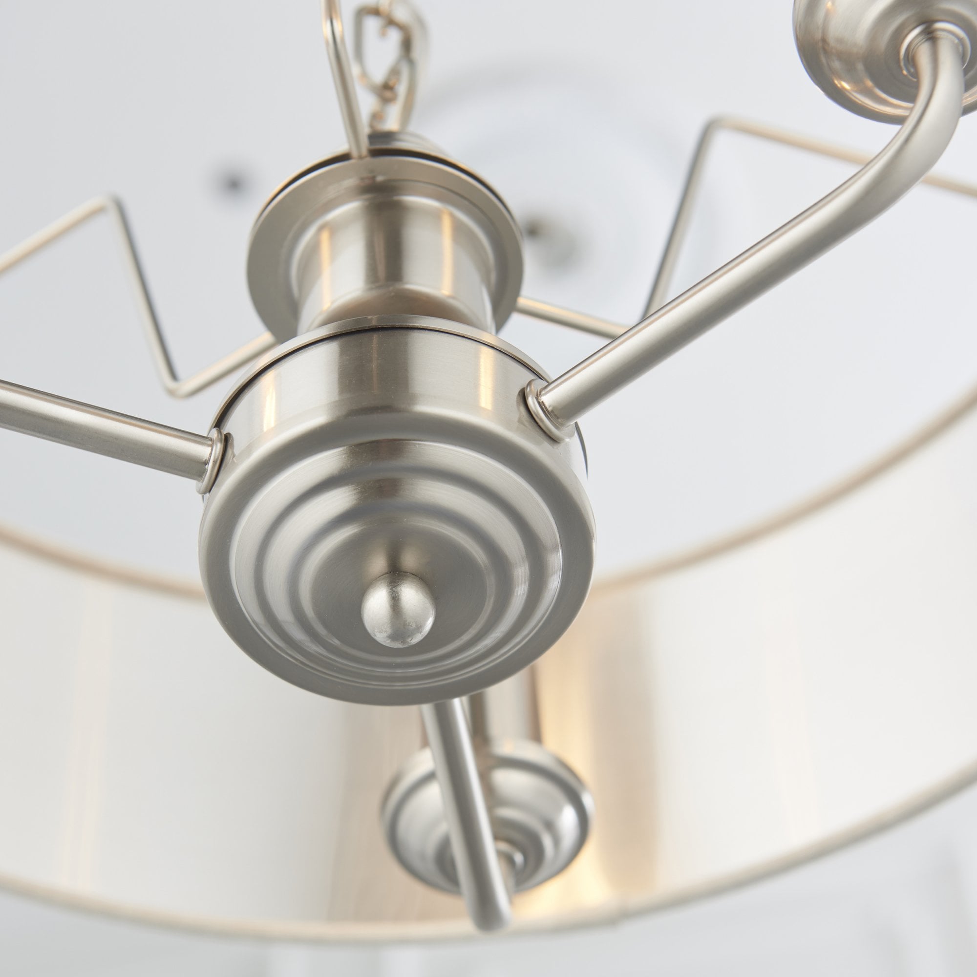 Endon Highclere 3 Light Pendant - Brushed Chrome Plate & Neutral Linen