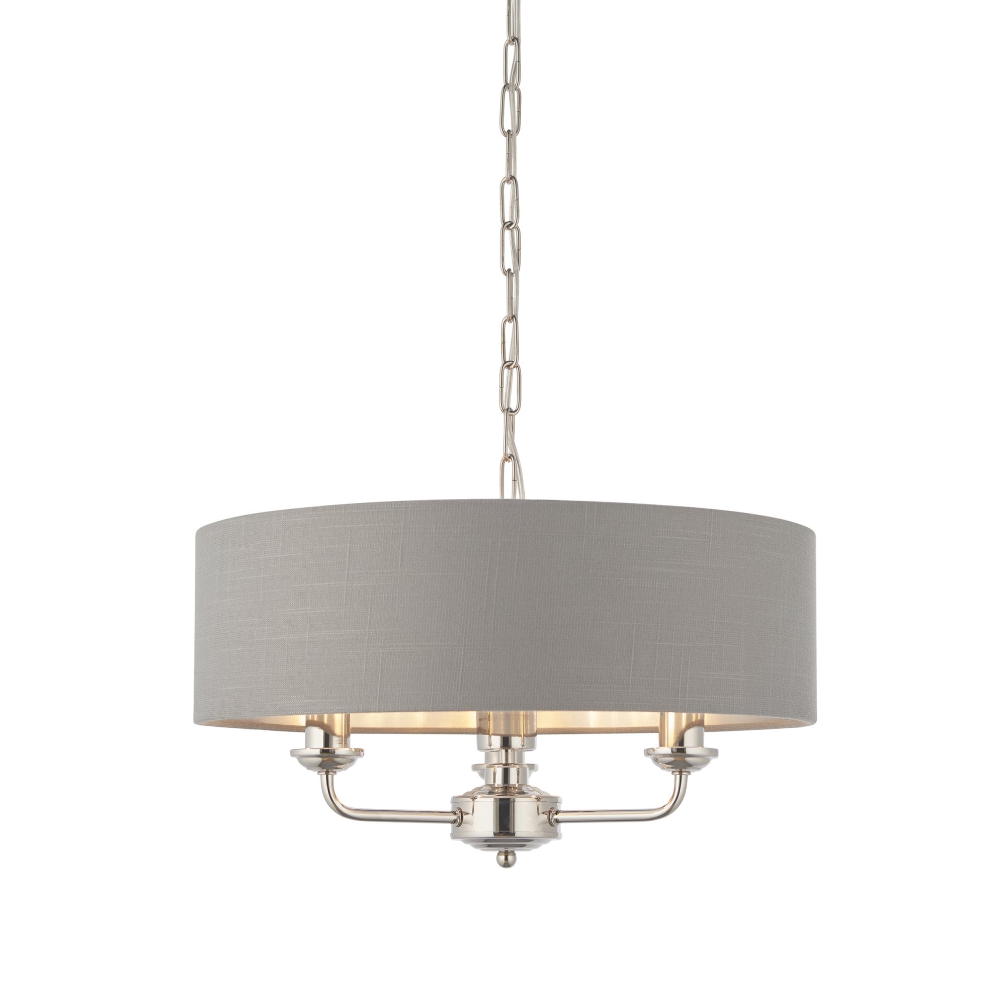 Endon Highclere 3 Light Pendant - Bright Nickel Plate & Charcoal Fabric