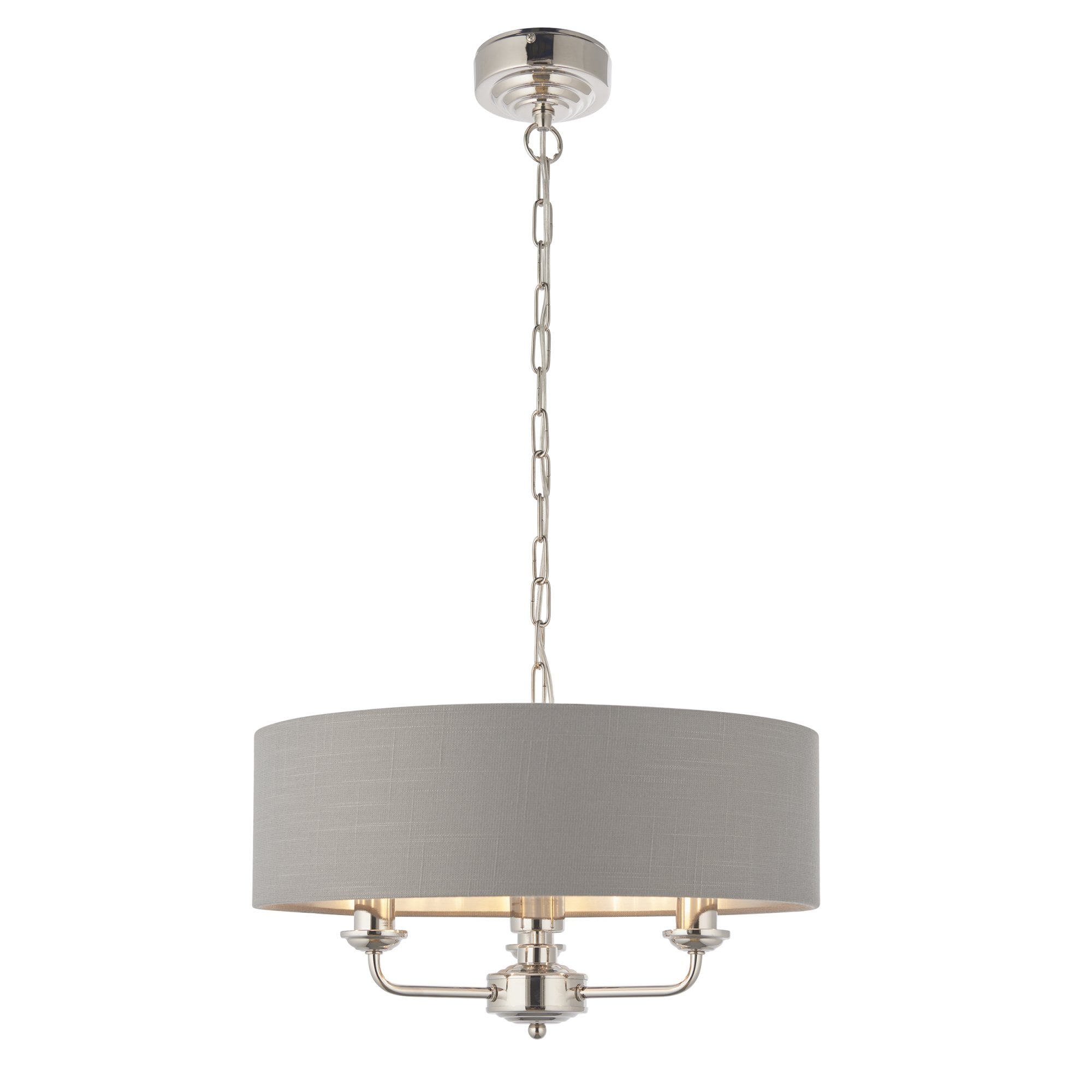 Endon Highclere 3 Light Pendant - Bright Nickel Plate & Charcoal Fabric