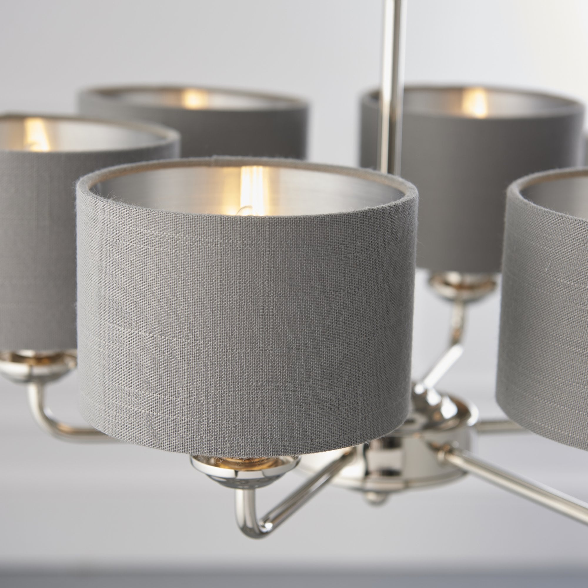 Endon Highclere 6 Light Arm Pendant - Bright Nickel Plate & Charcoal Fabric
