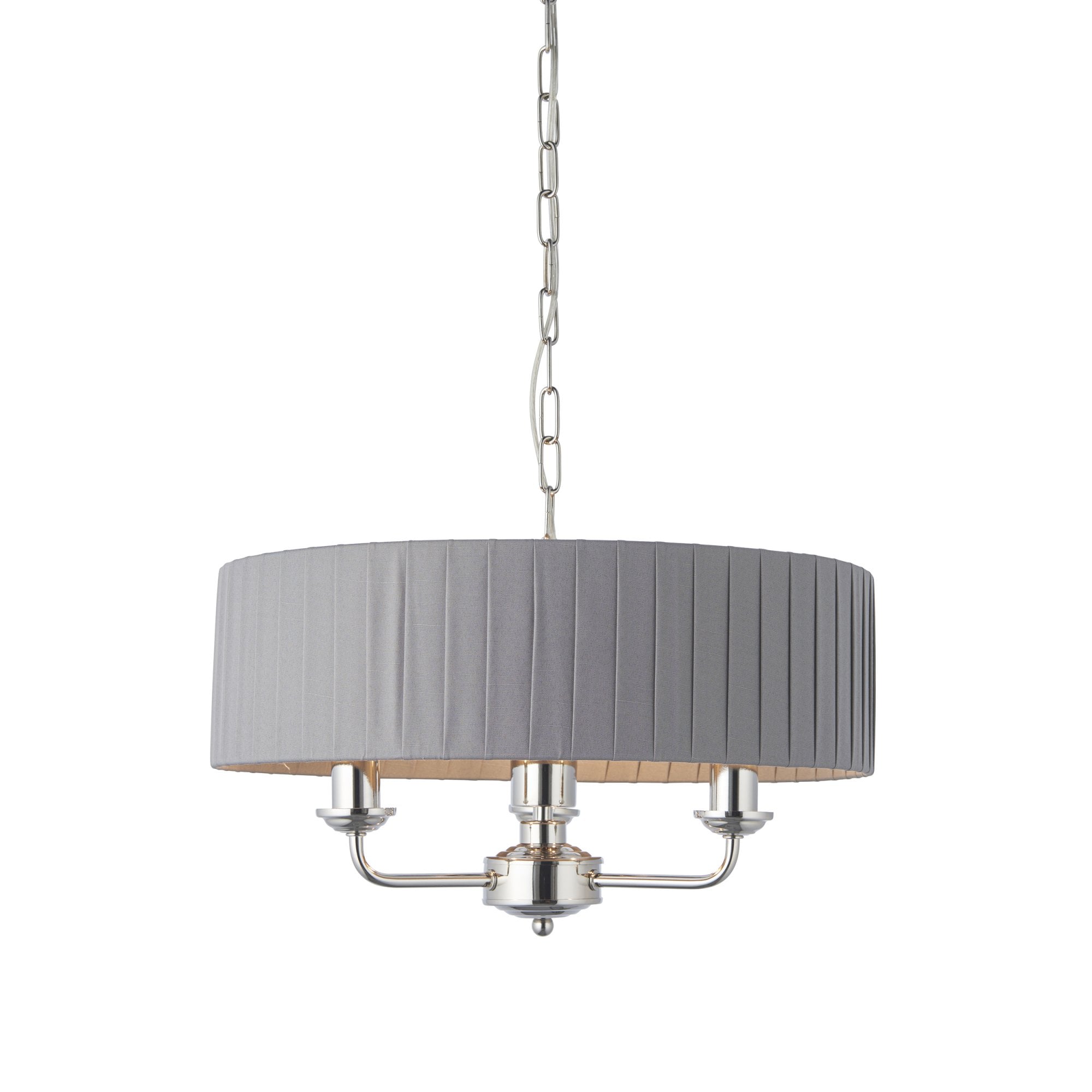 Endon Highclere 3 Light Pendant - Bright Nickel Plate & Wrapped Charcoal Fabric