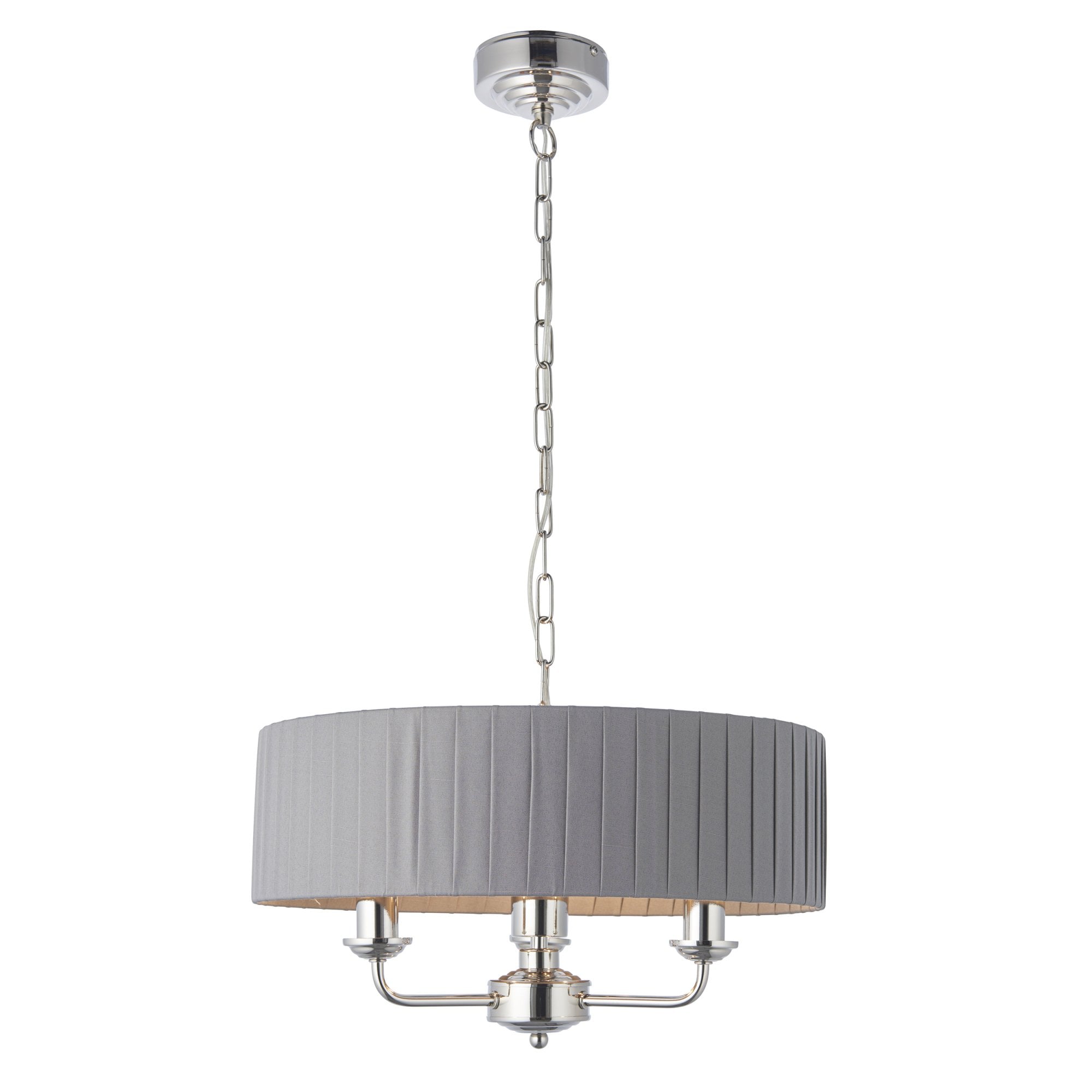 Endon Highclere 3 Light Pendant - Bright Nickel Plate & Wrapped Charcoal Fabric