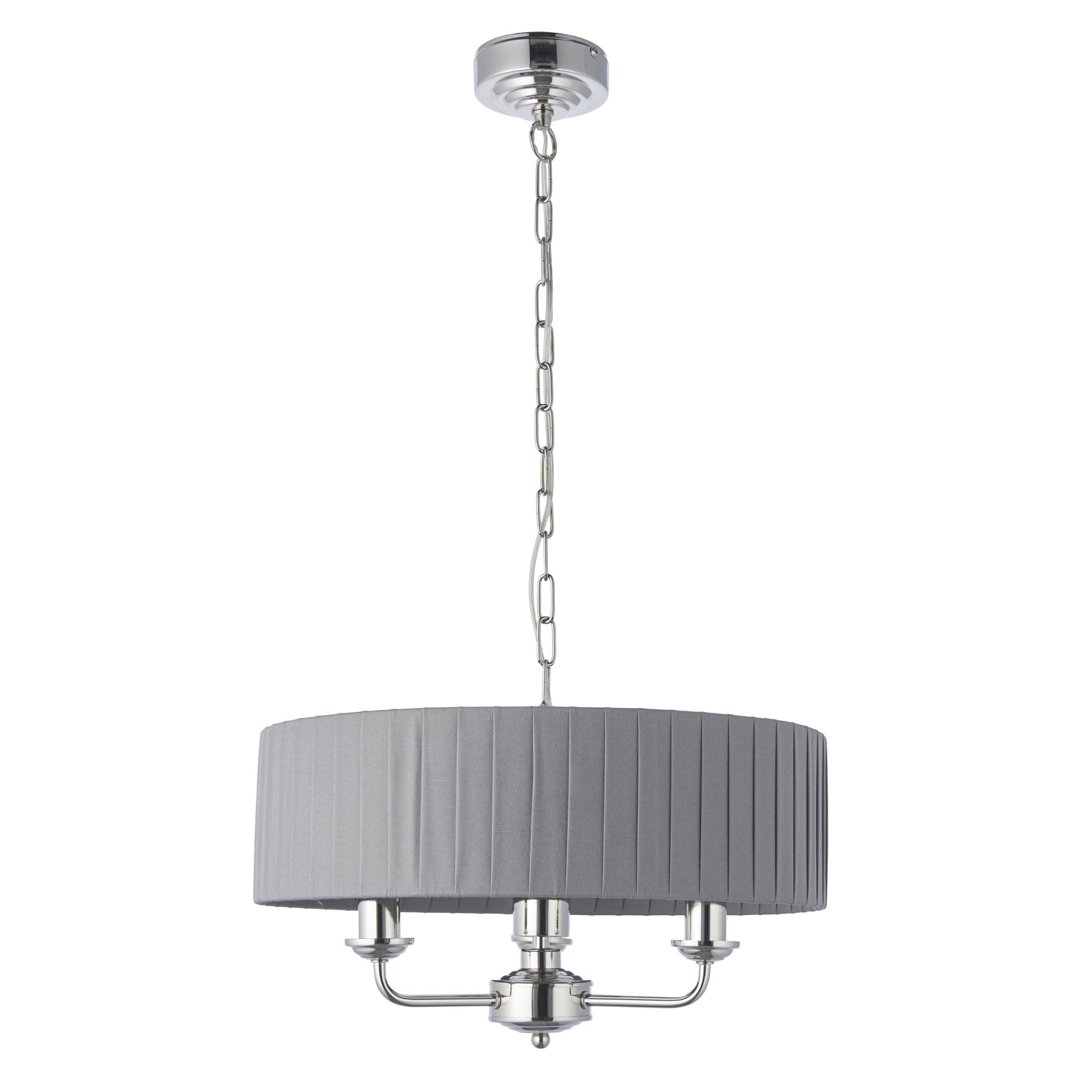 Endon Highclere 3 Light Pendant - Bright Nickel Plate & Wrapped Charcoal Fabric