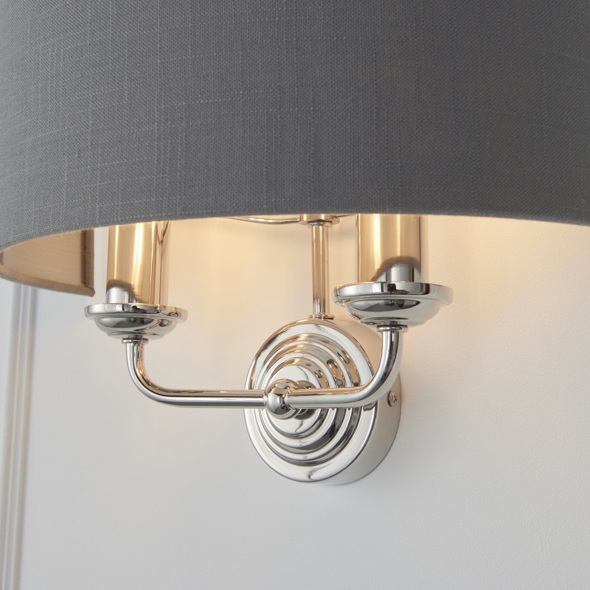 Endon Highclere 2 Light Wall Light - Bright Nickel Plate & Charcoal Fabric