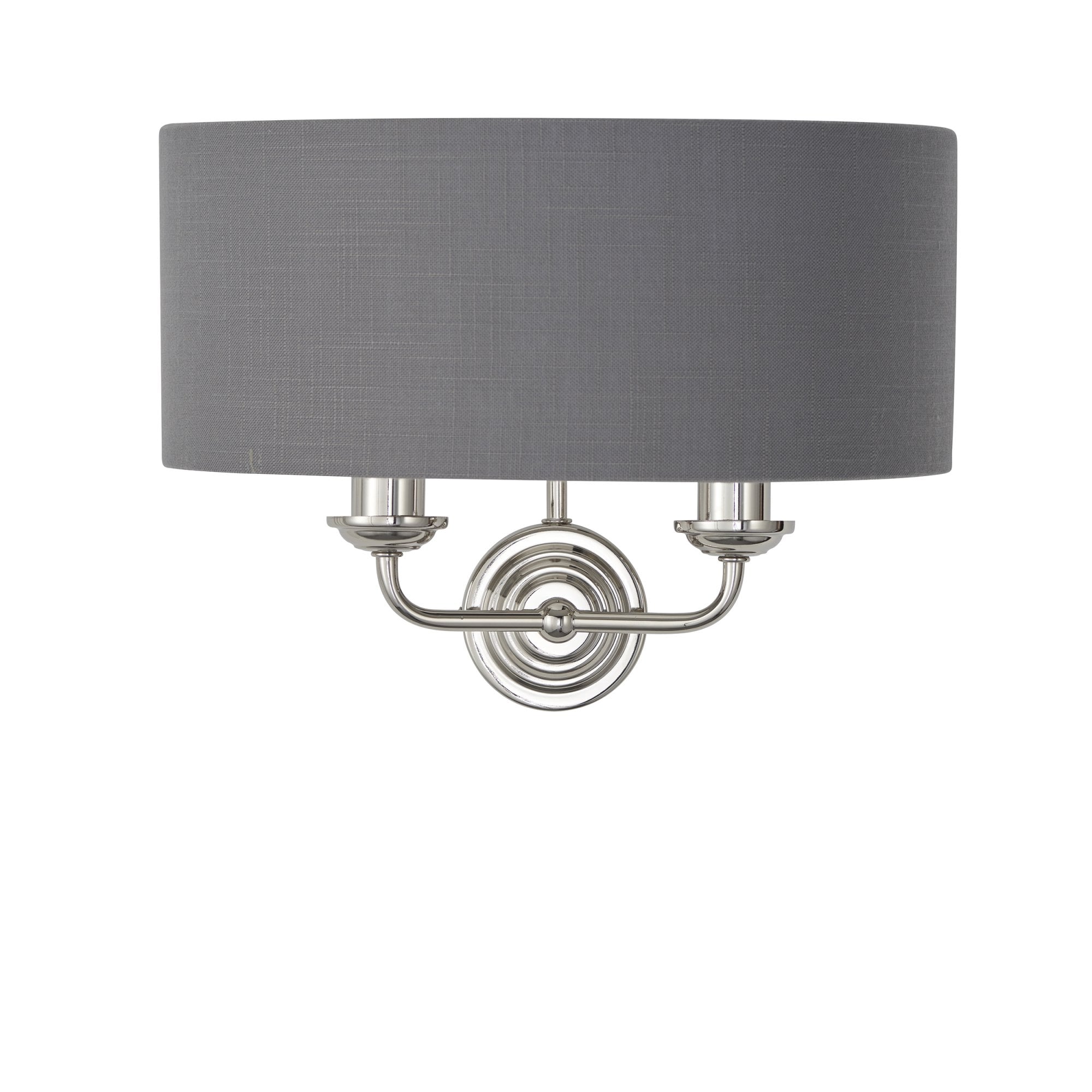 Endon Highclere 2 Light Wall Light - Bright Nickel Plate & Charcoal Fabric