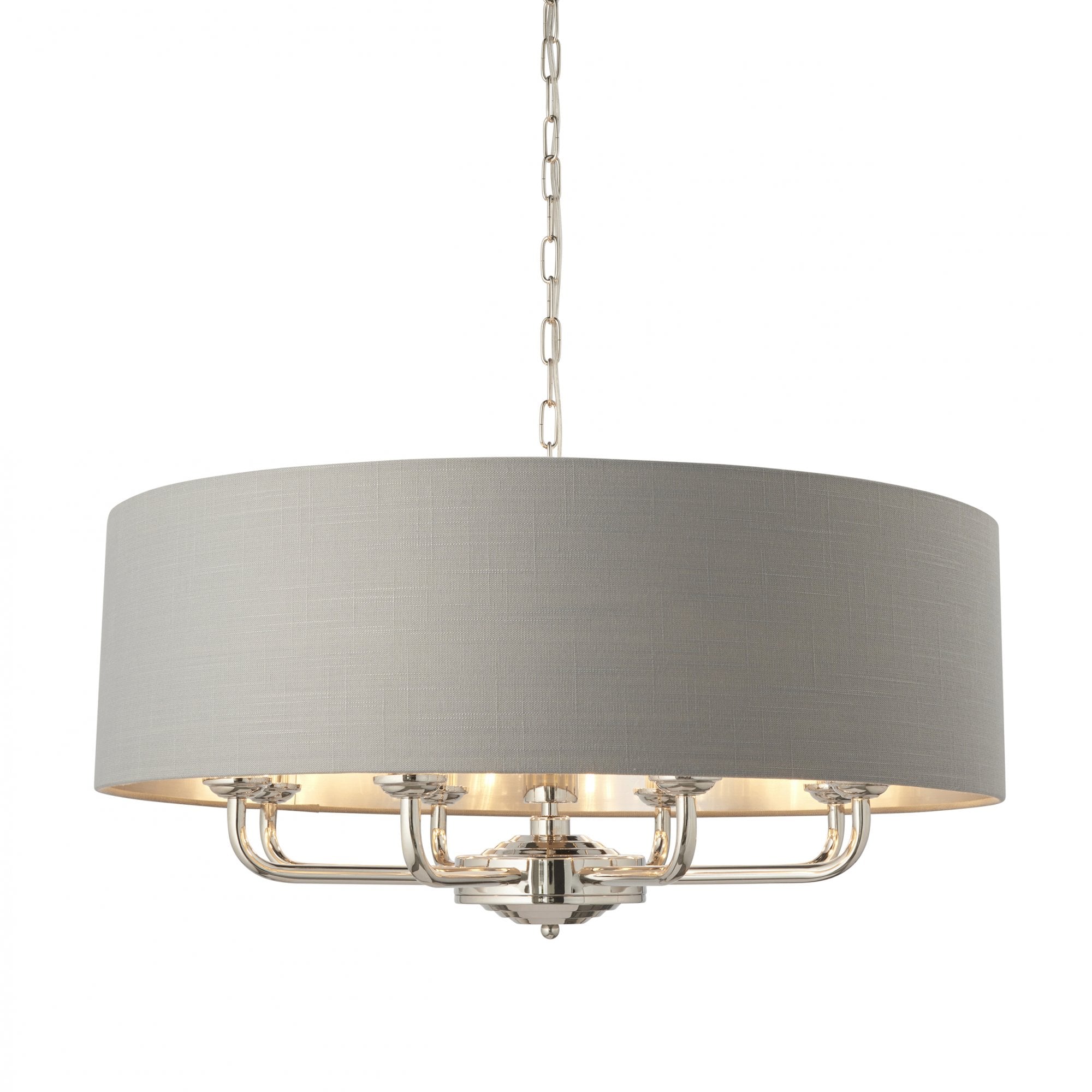 Endon Highclere 8 Light Pendant - Bright Nickel Plate & Charcoal Fabric