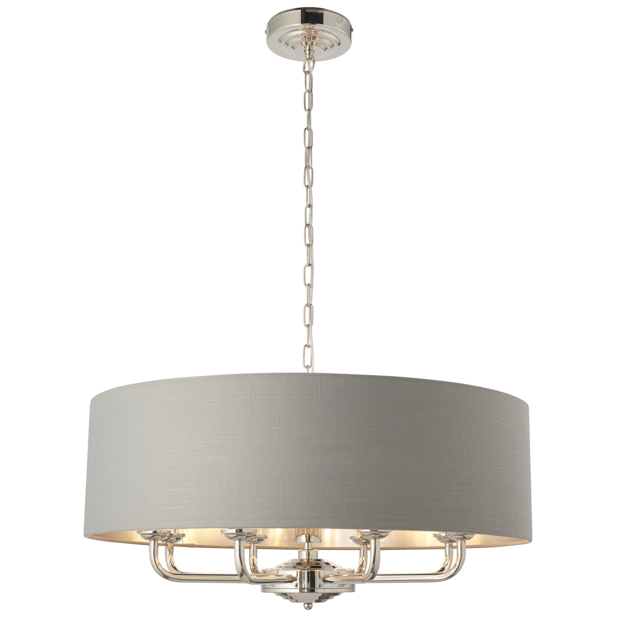 Endon Highclere 8 Light Pendant - Bright Nickel Plate & Charcoal Fabric