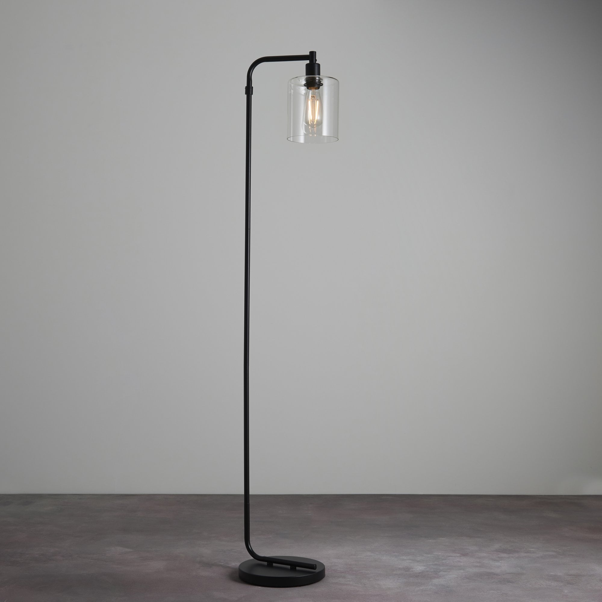 Endon Toledo Single Light Floor Lamp  - Matt Black & Clear Glass