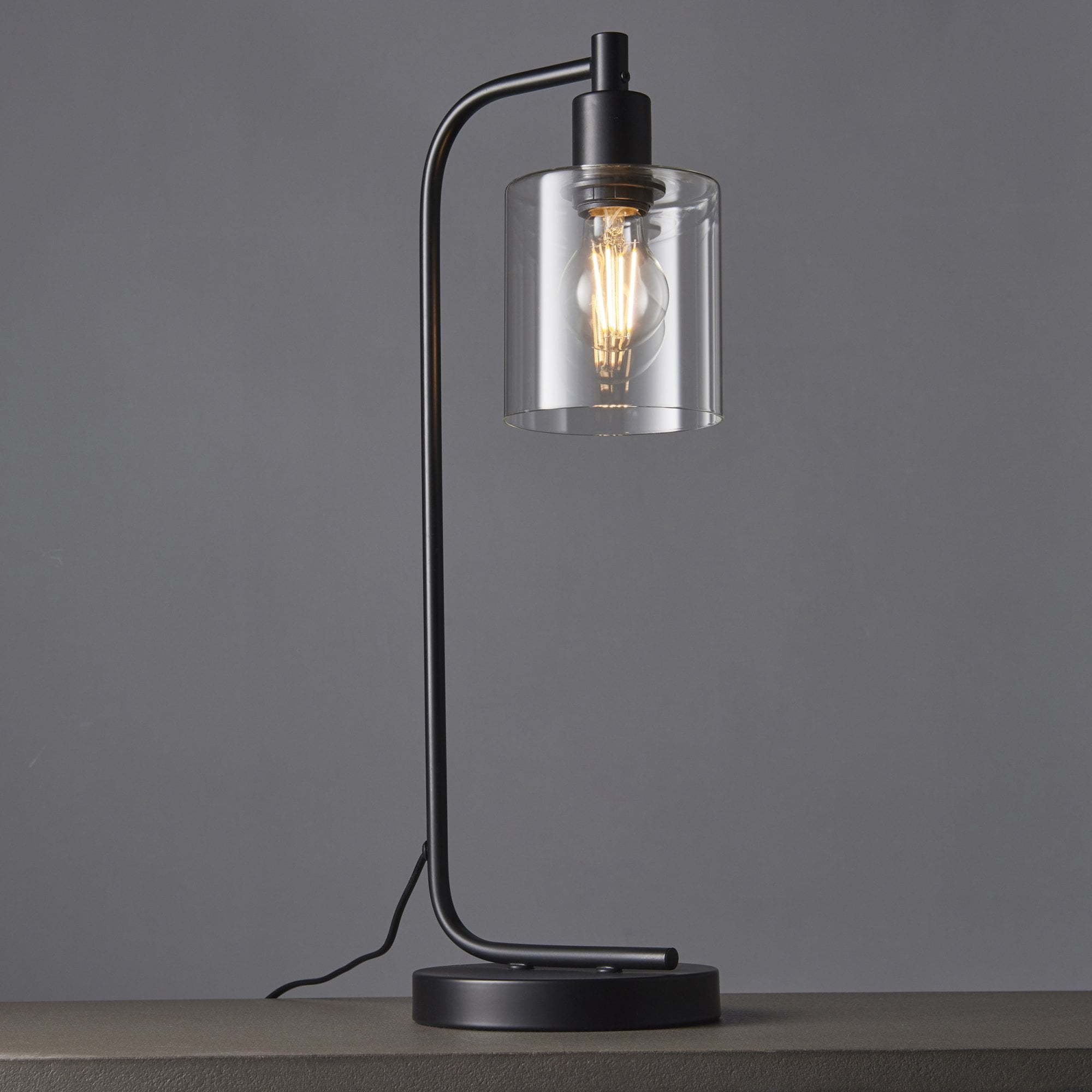 Endon Toledo Single Light Table Lamp  - Matt Black & Clear Glass