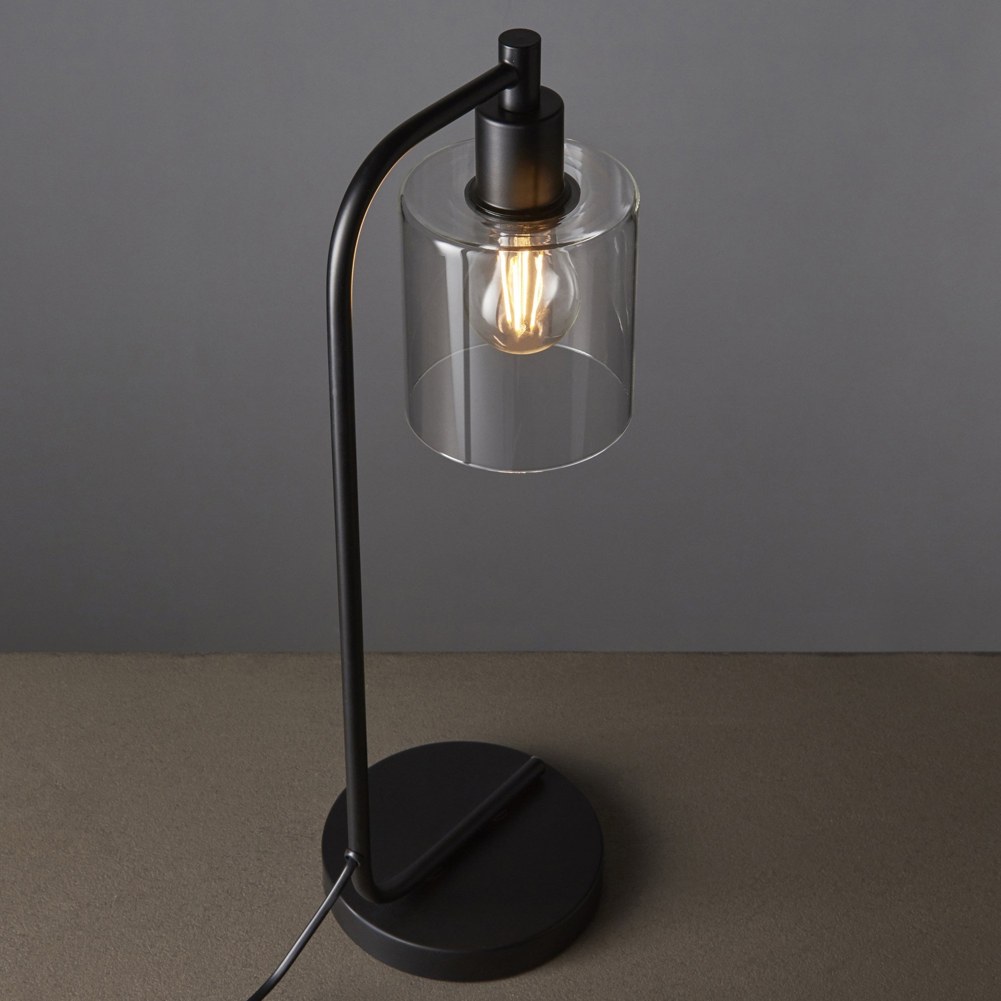 Endon Toledo Single Light Table Lamp  - Matt Black & Clear Glass