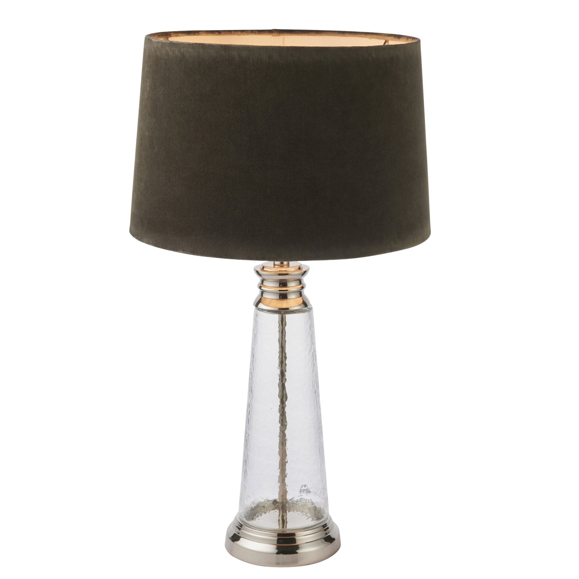 Endon Winslet Single Light Table Lamp - Clear Hammered Glass & Grey & Silver Velvet