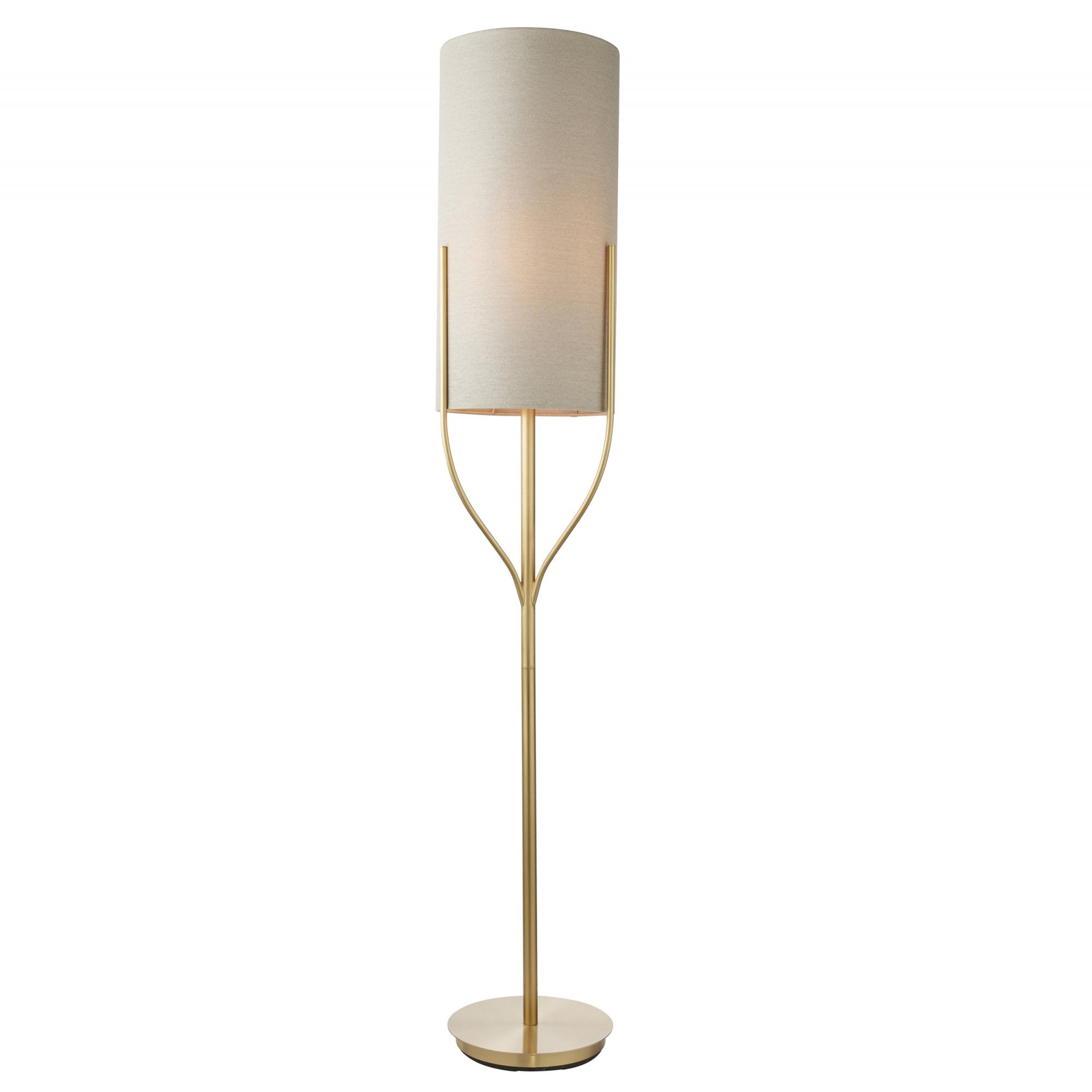 Endon Fraser Single Light Floor Lamp - Satin Brass Plate & Neutral Linen Mix Fabric