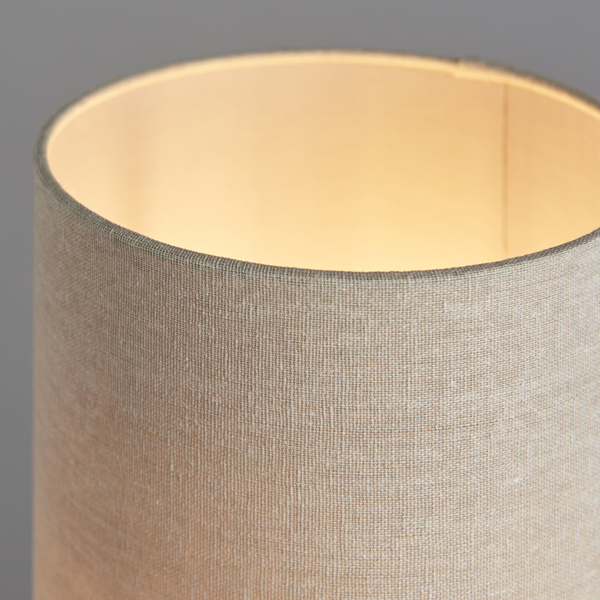 Endon Fraser Single Light Table Lamp - Satin Brass Plate & Neutral Linen Mix Fabric