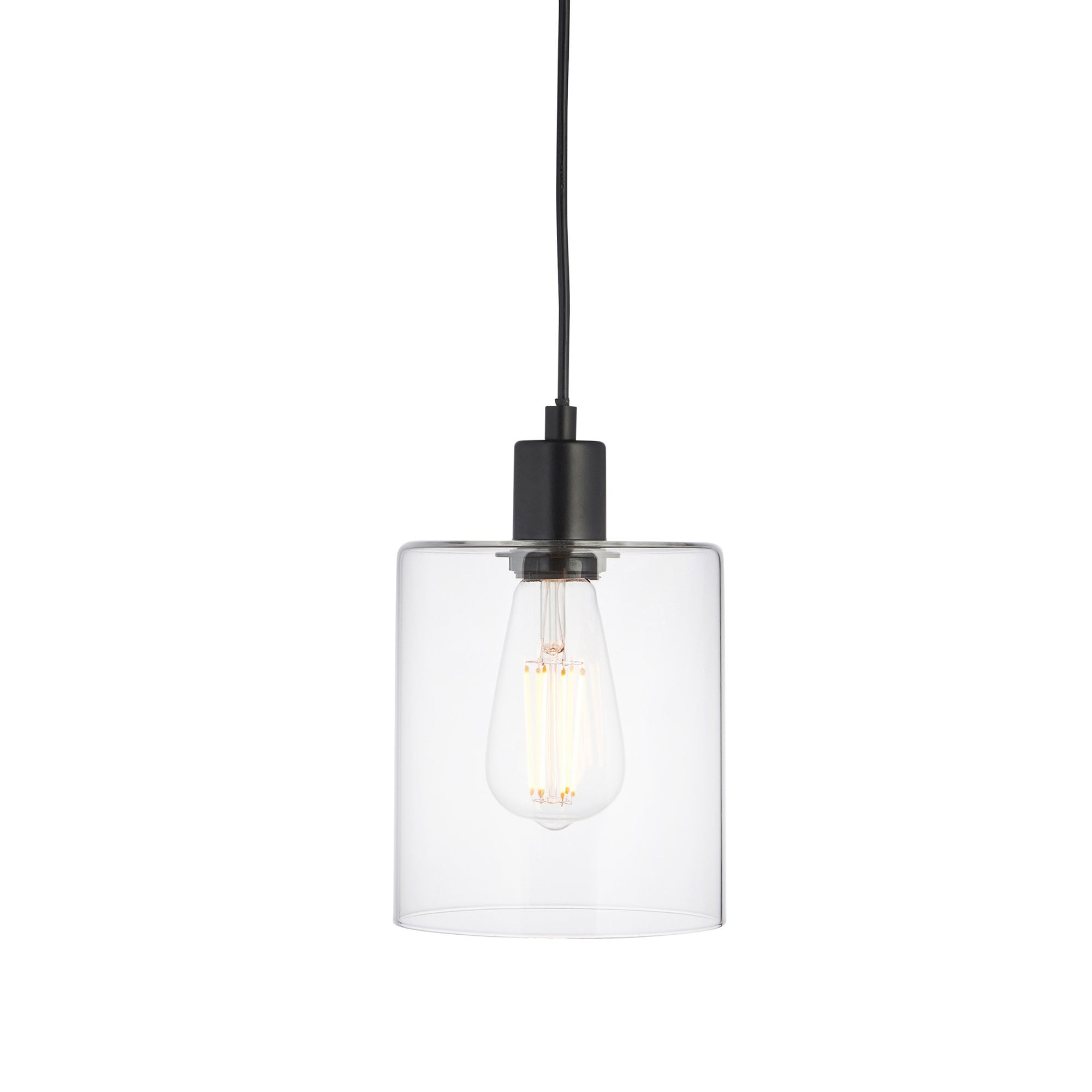 Endon Toledo Single Light Pendant - Matt Black & Clear Glass