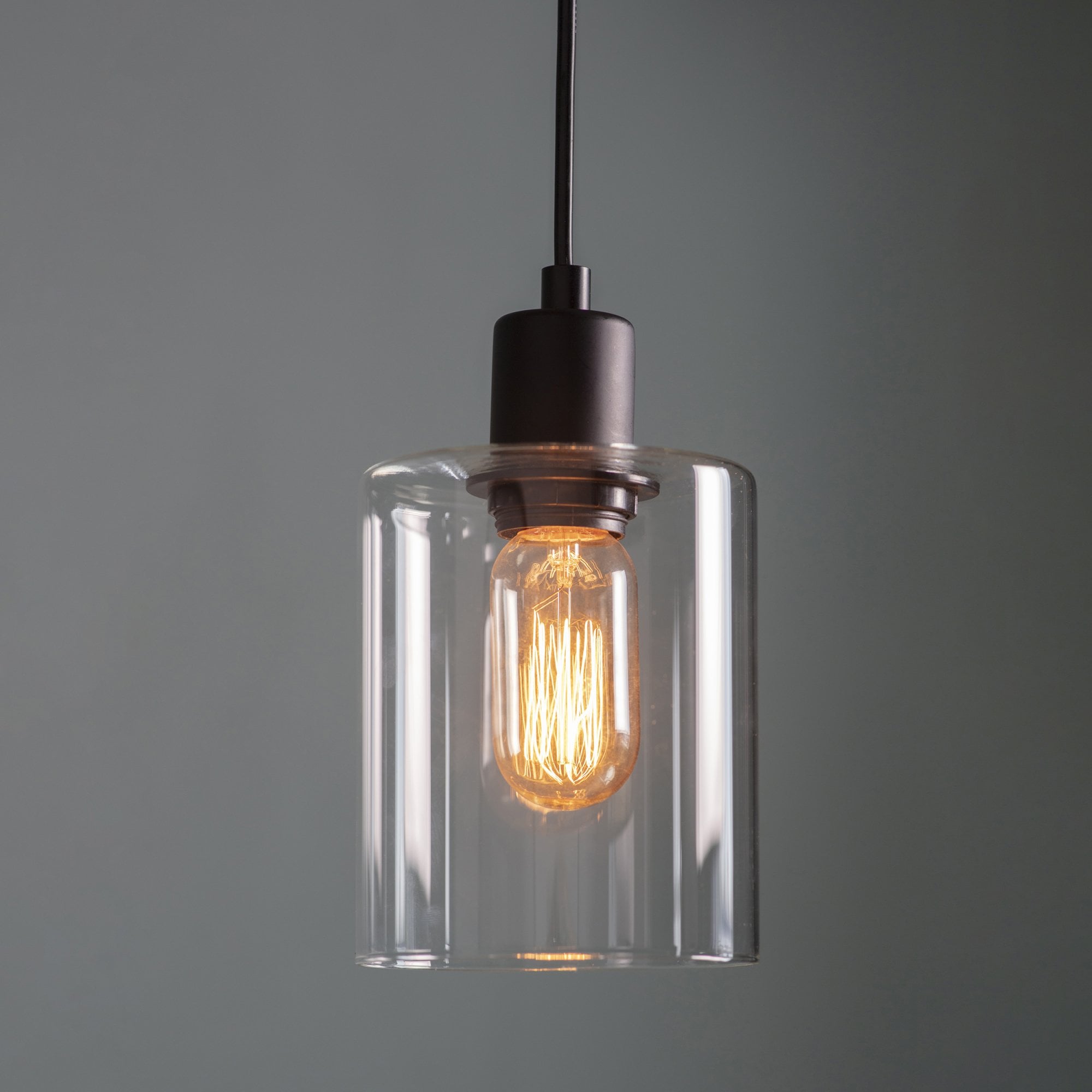 Endon Toledo Single Light Pendant - Matt Black & Clear Glass