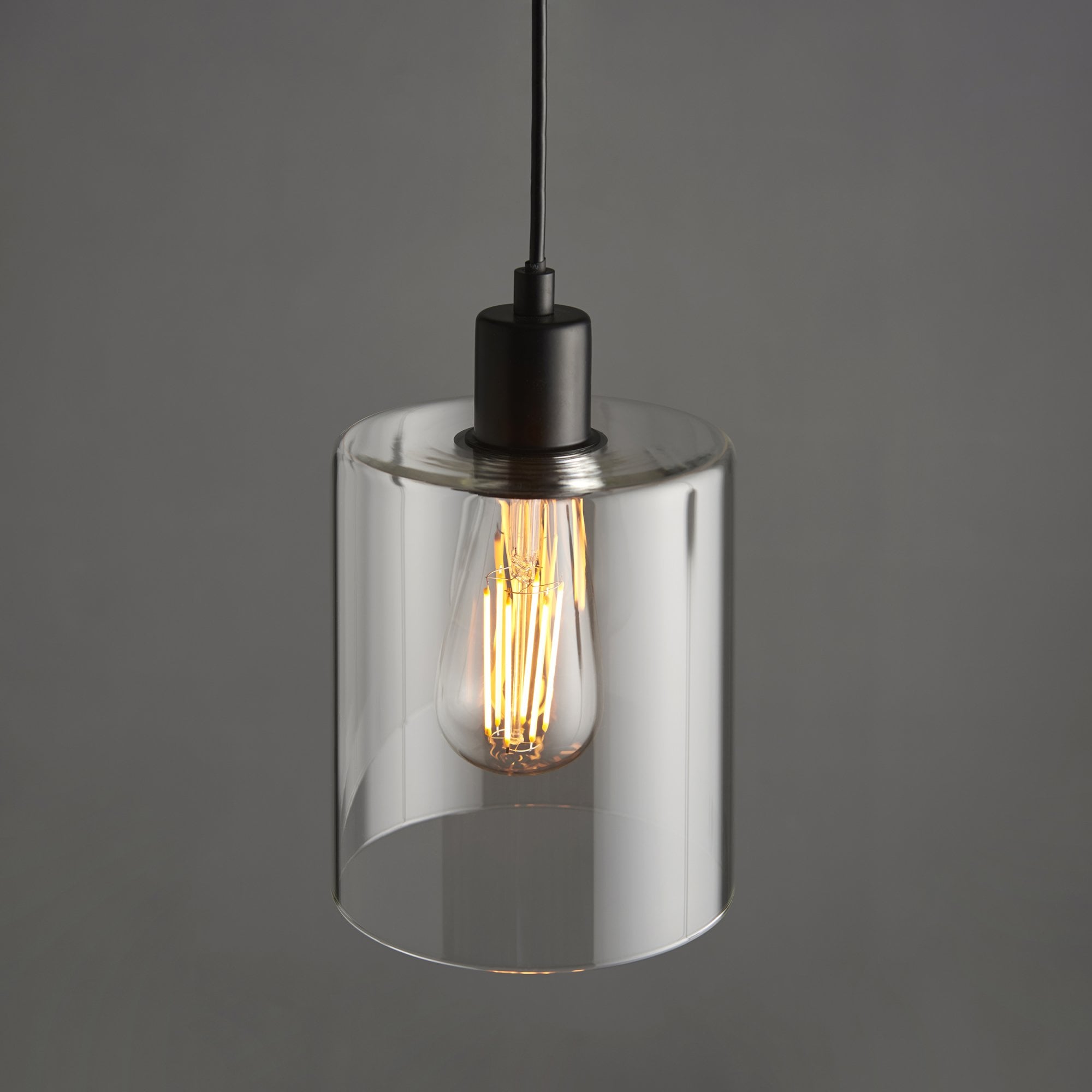 Endon Toledo Single Light Pendant - Matt Black & Clear Glass