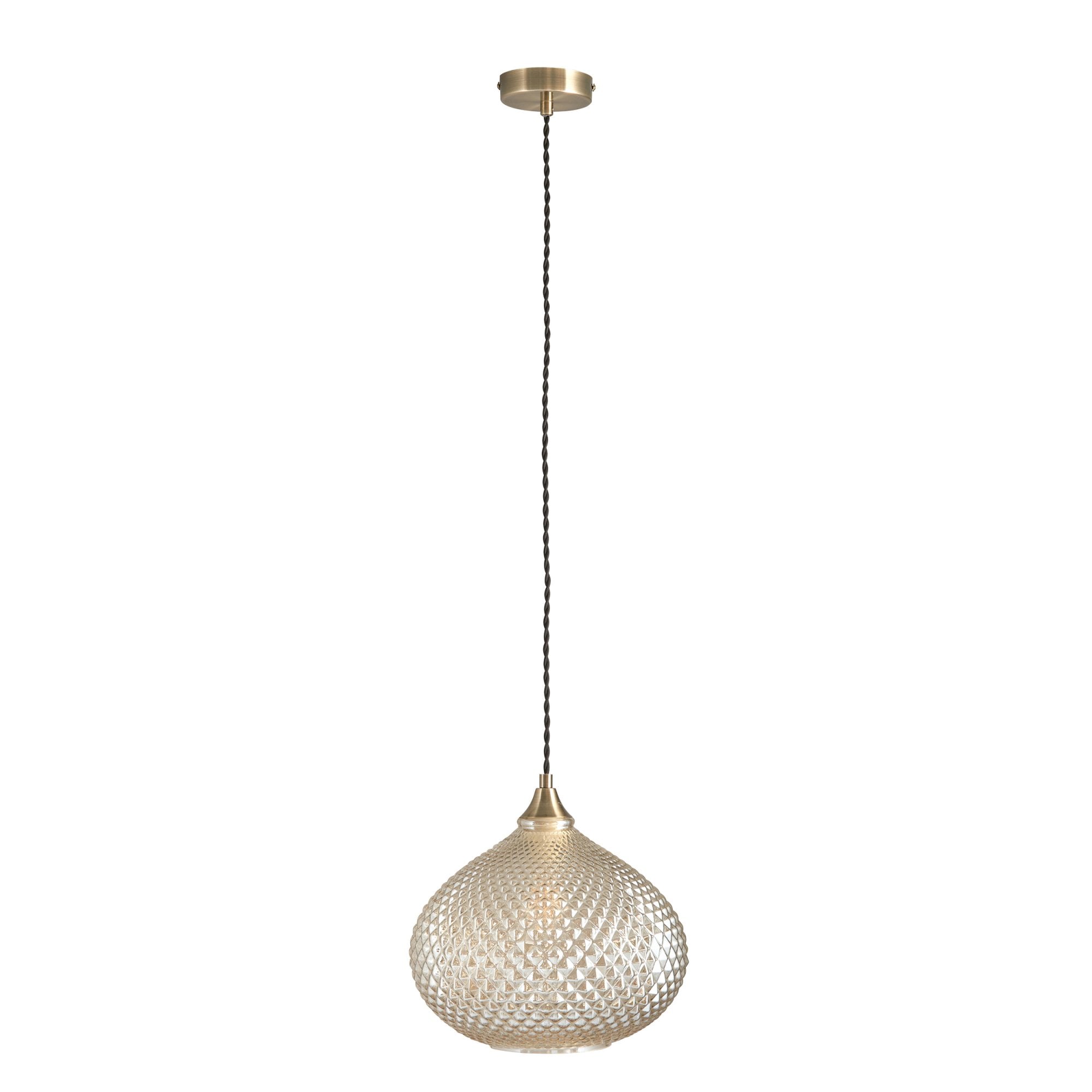 Endon Livia Single Light Pendant - Champagne Glass & Antique Brass Plate