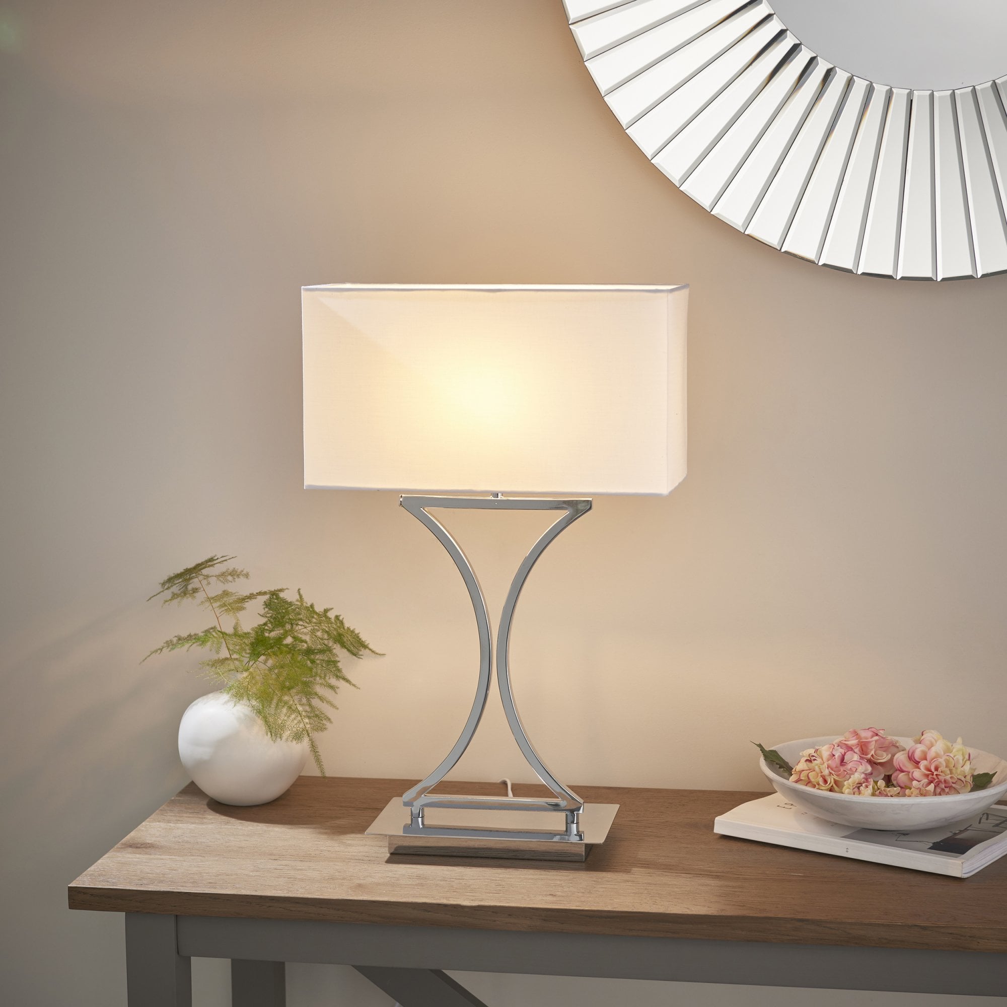 Endon Epalle Single Light Table Lamp  - Chrome Plate & White Acrylic