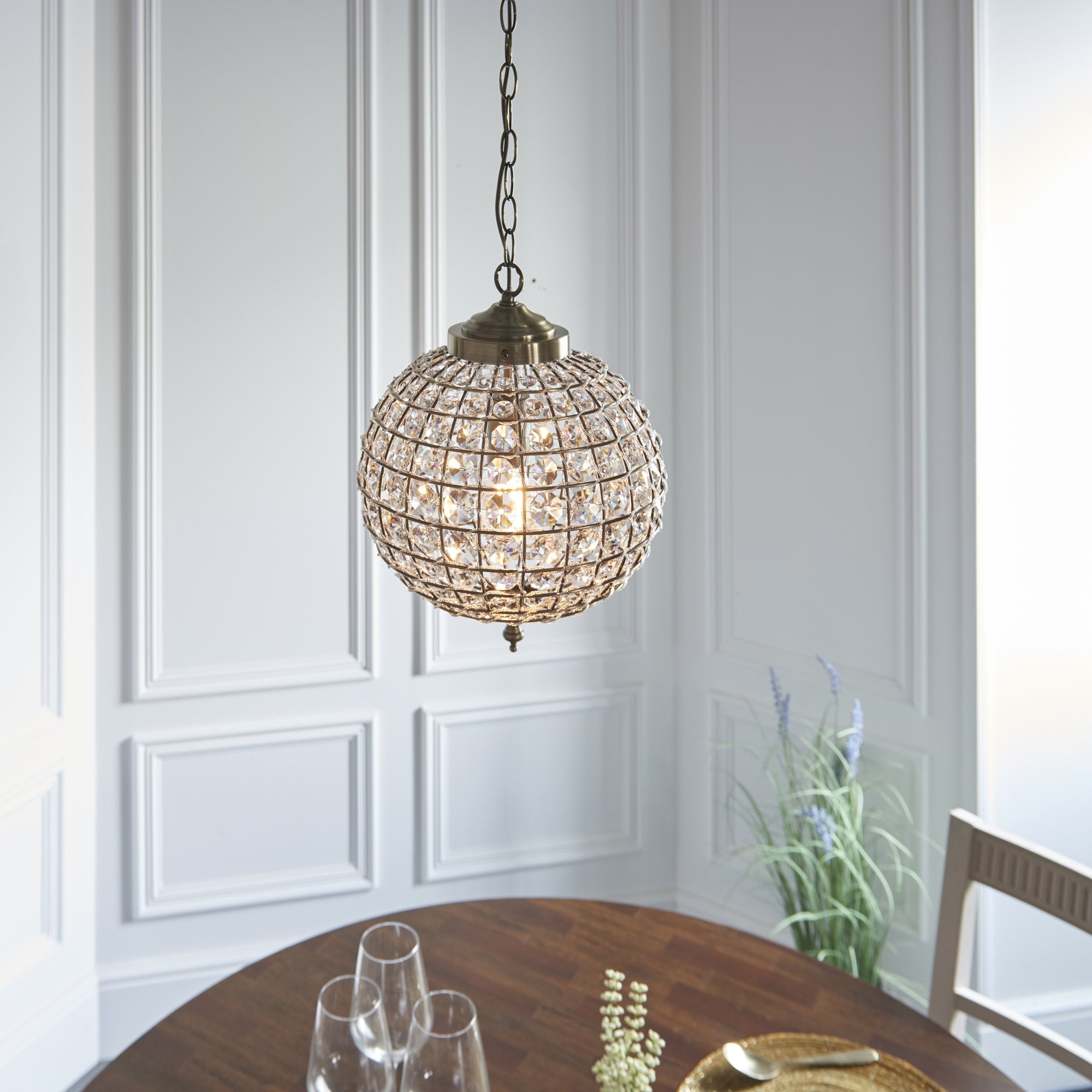 Endon Tanaro Single Light Pendant - Antique Brass Plate & Clear Glass