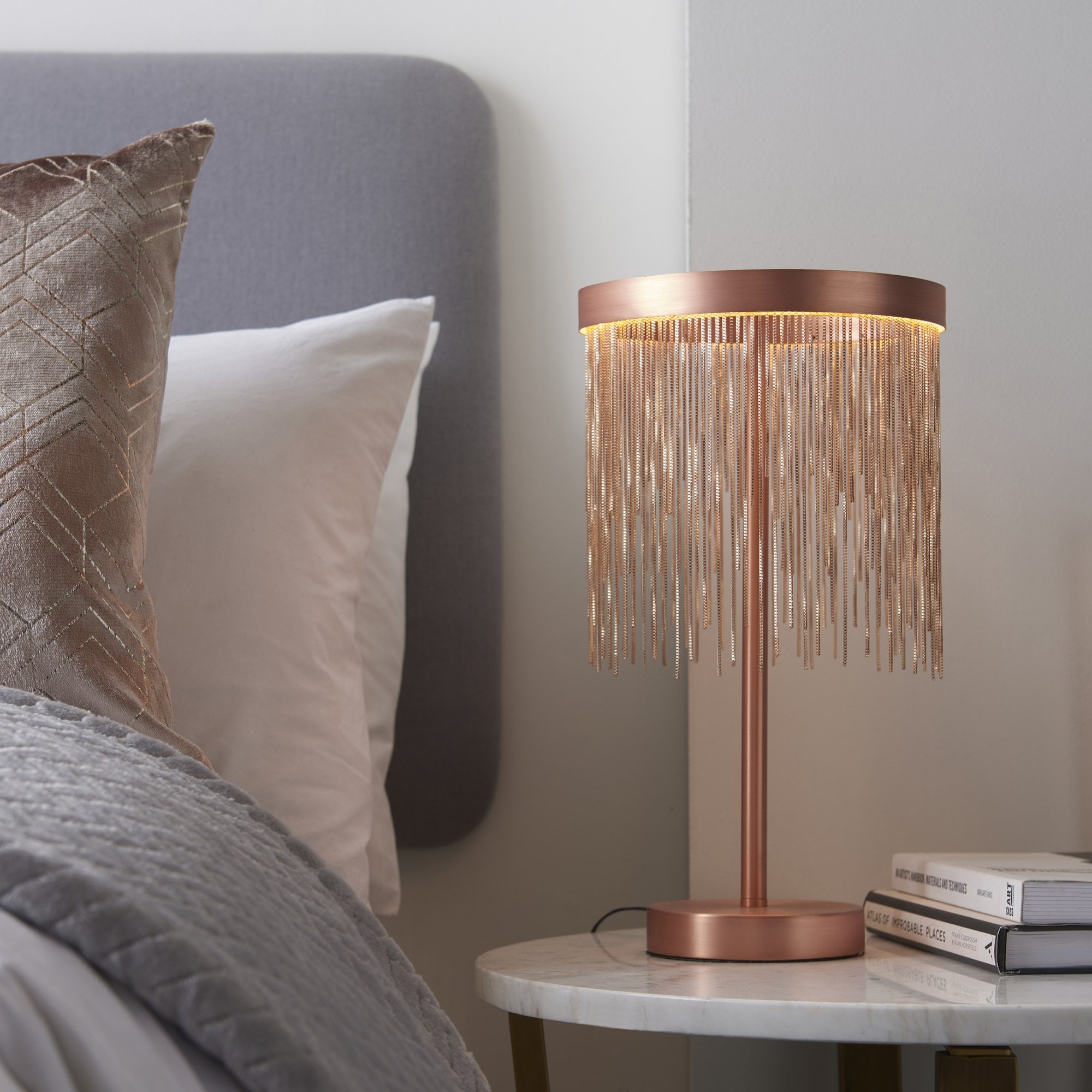 Endon Zelma Single Light Table Lamp -  Brushed Copper Plate & Copper
