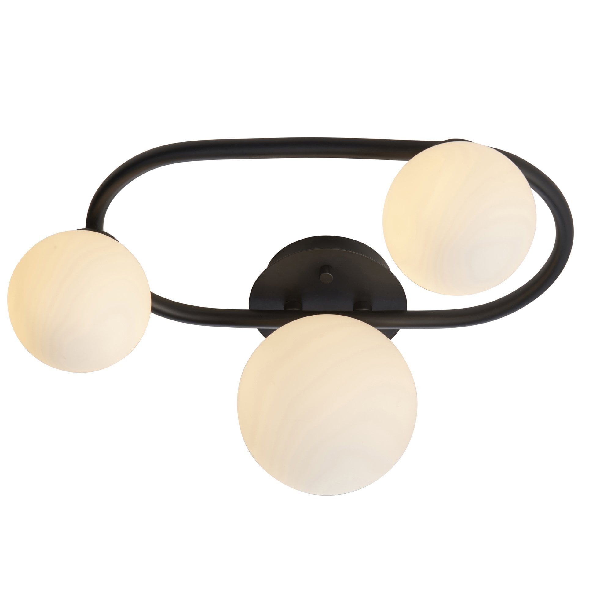 Endon Pulsa Oval 3 Light Semi Flush - Matt Black & Matt White Glass