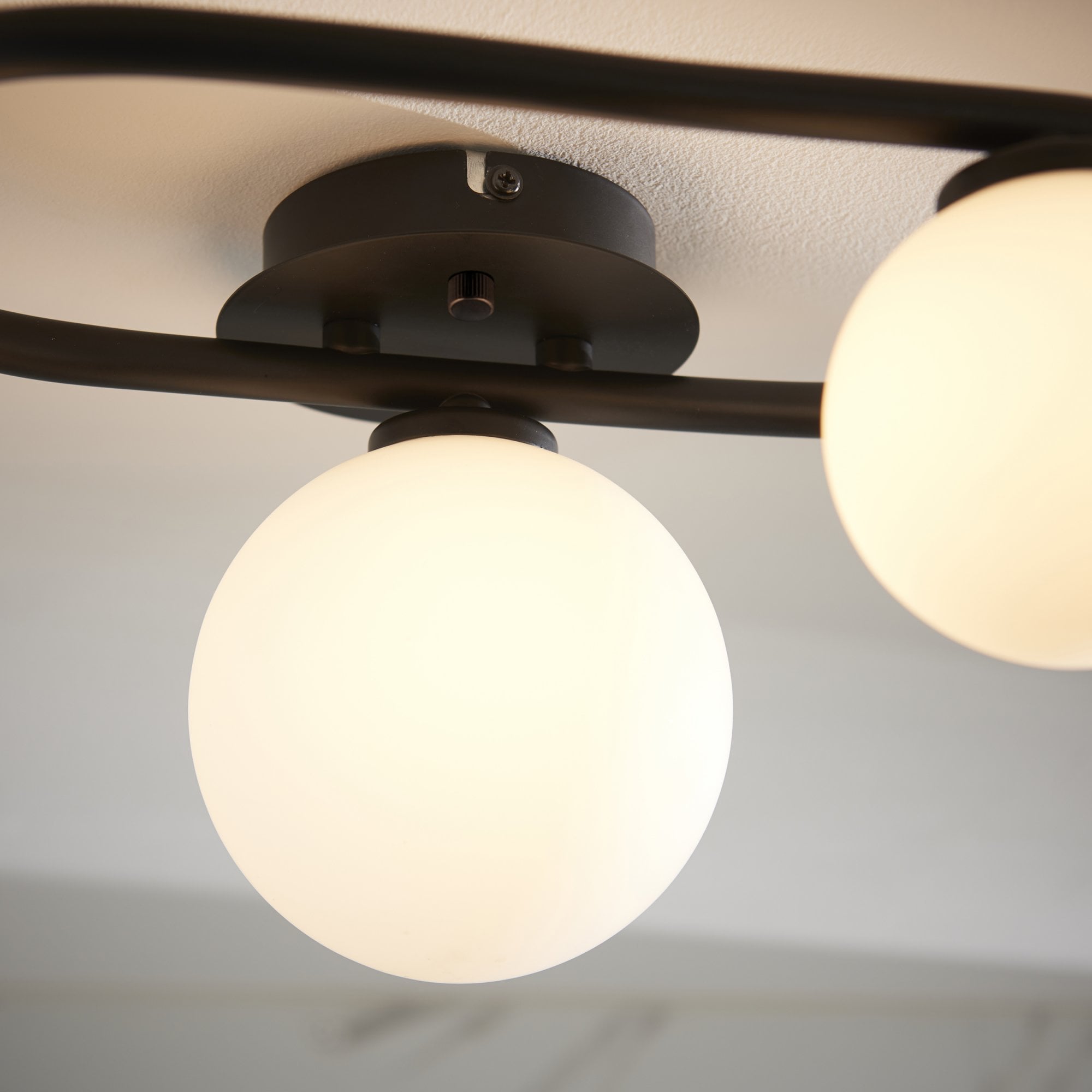 Endon Pulsa Oval 3 Light Semi Flush - Matt Black & Matt White Glass