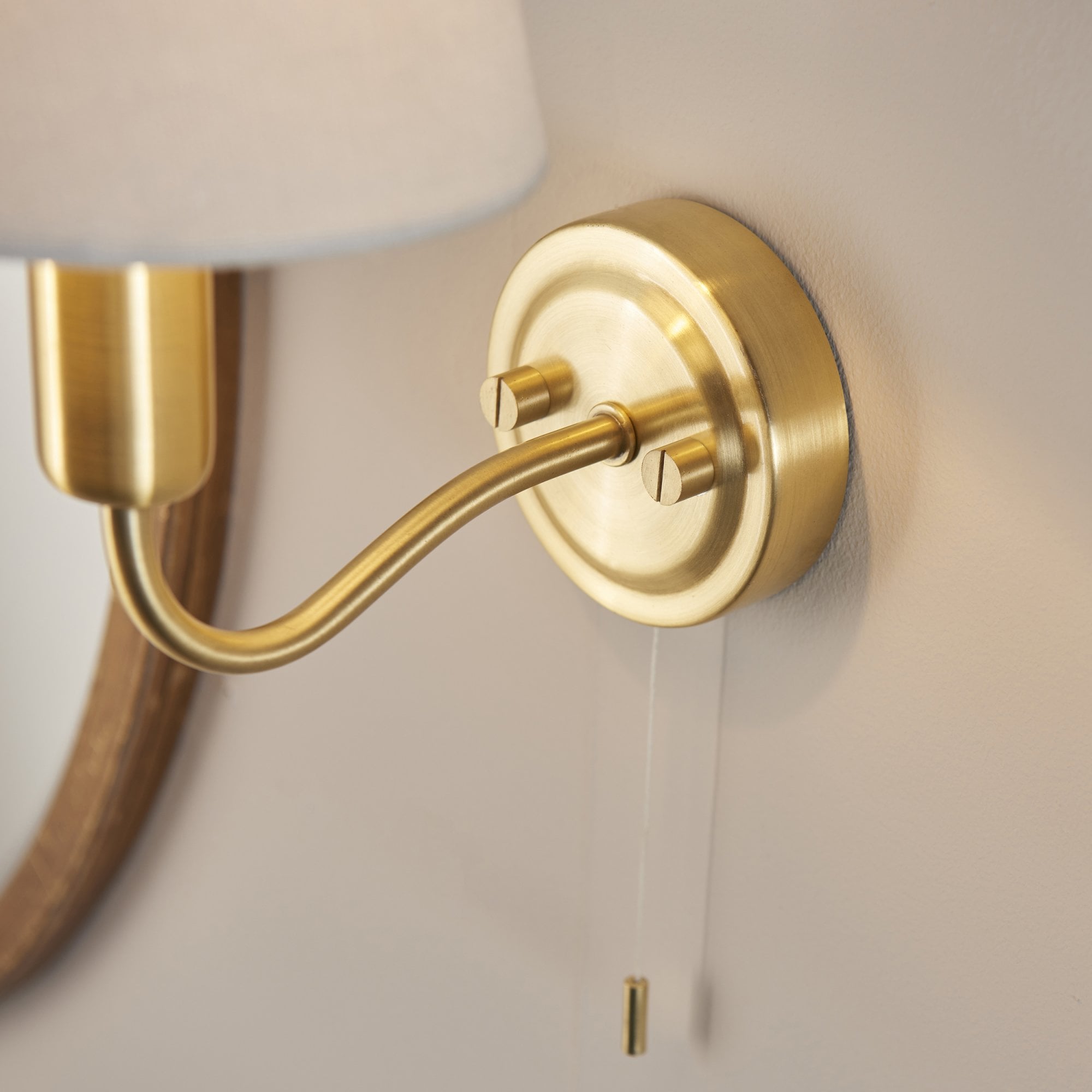 Endon Conway Single Light Wall - Satin Brass Plate & Ivory Fabric