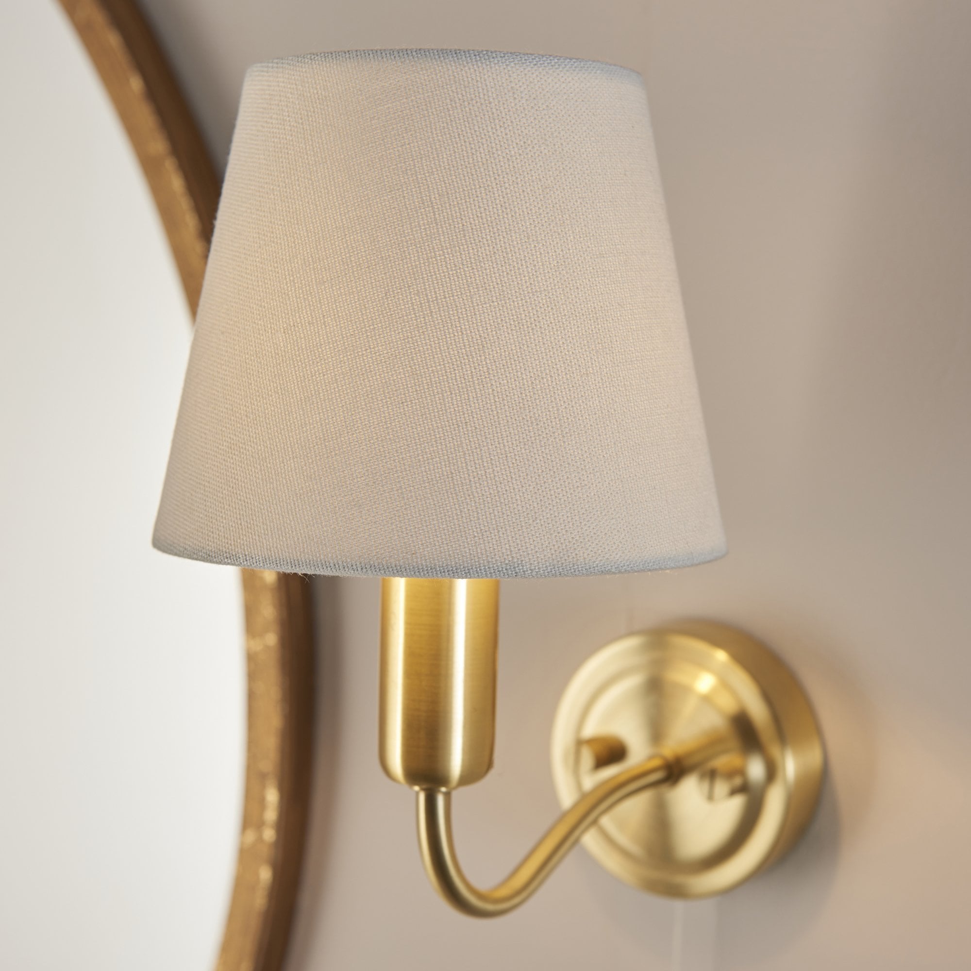 Endon Conway Single Light Wall - Satin Brass Plate & Ivory Fabric