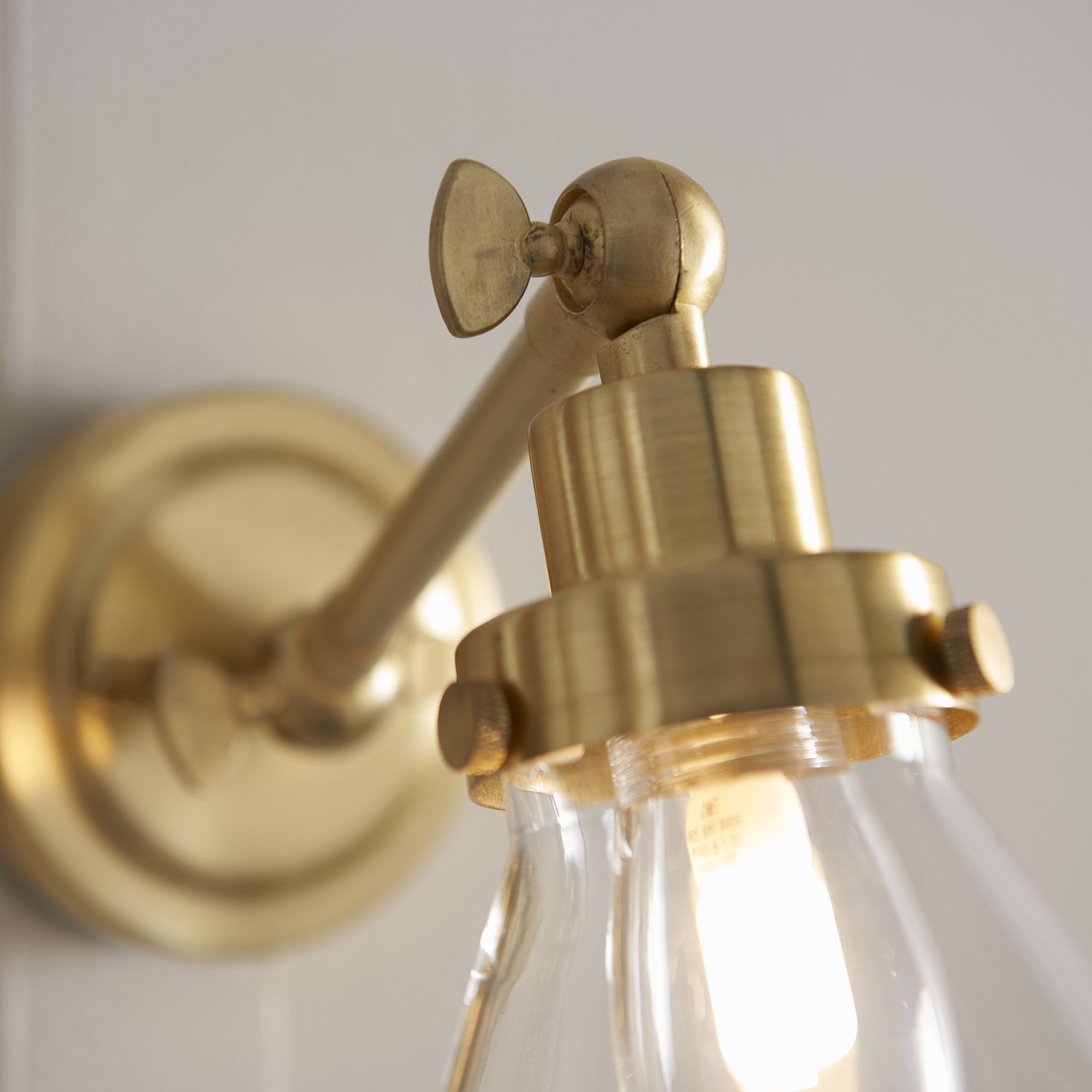 Endon Faraday Single Light Wall - Satin Brass Plate & Clear Glass