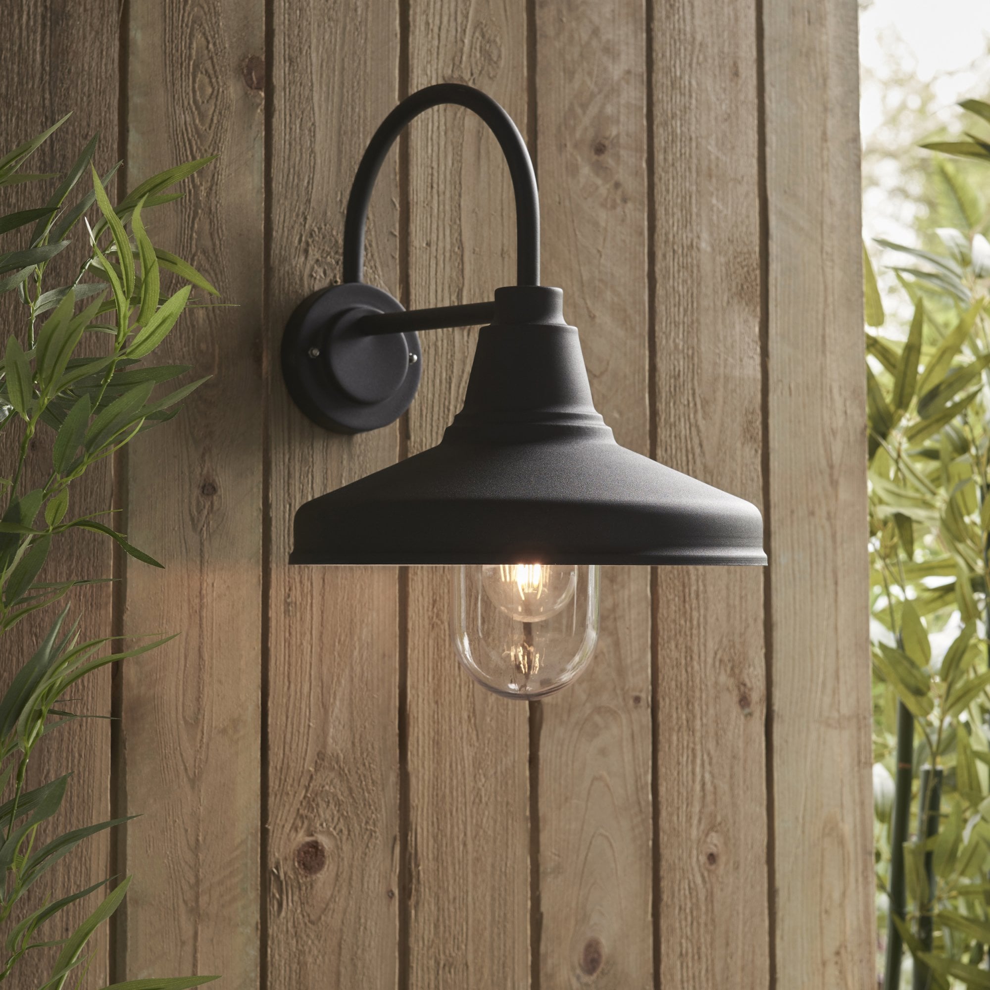 Endon Farmhouse Single Light Wall -  Textured Black & Clear Glass