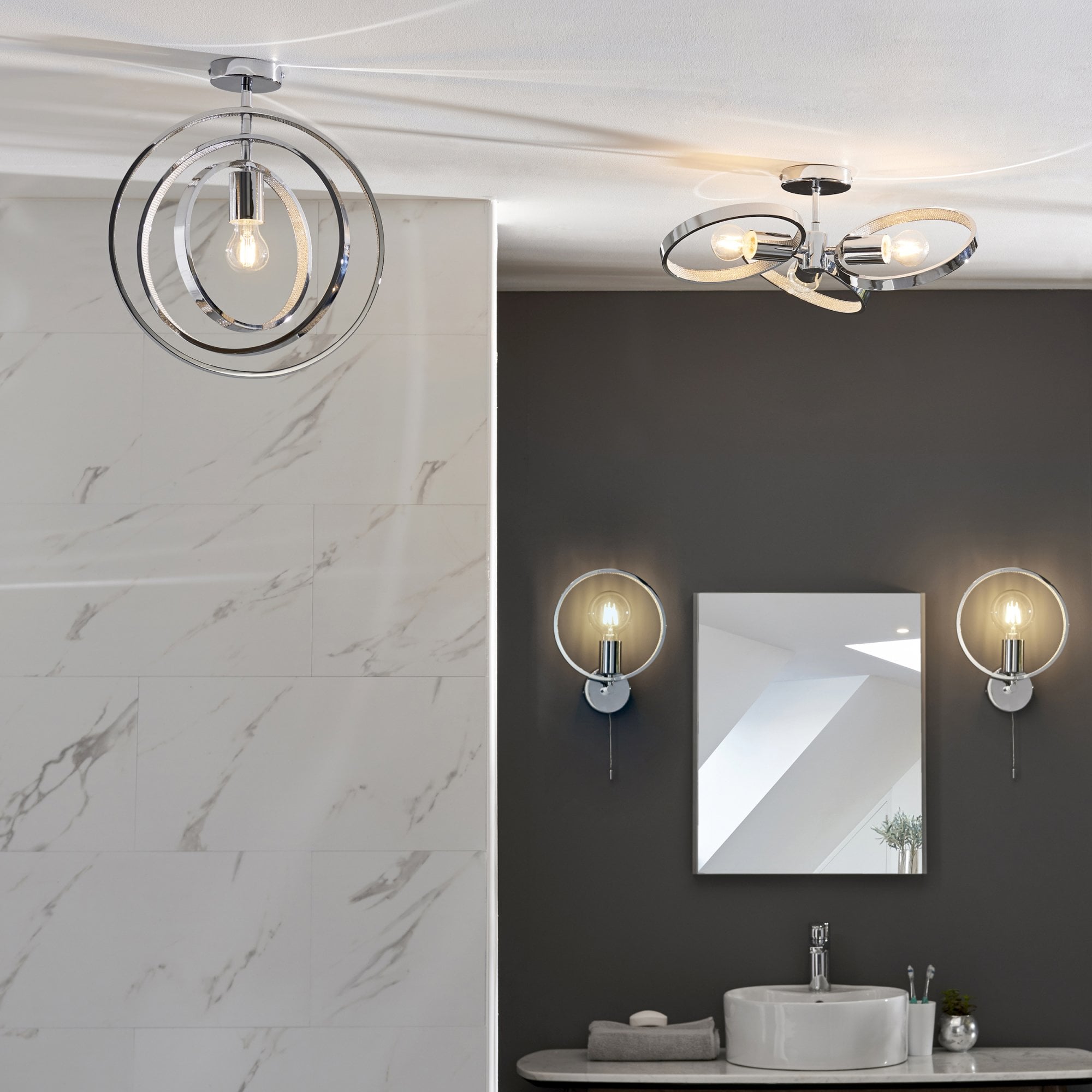 Endon Merola Single Light Semi Flush - Chrome Plate & Clear Faceted Acrylic