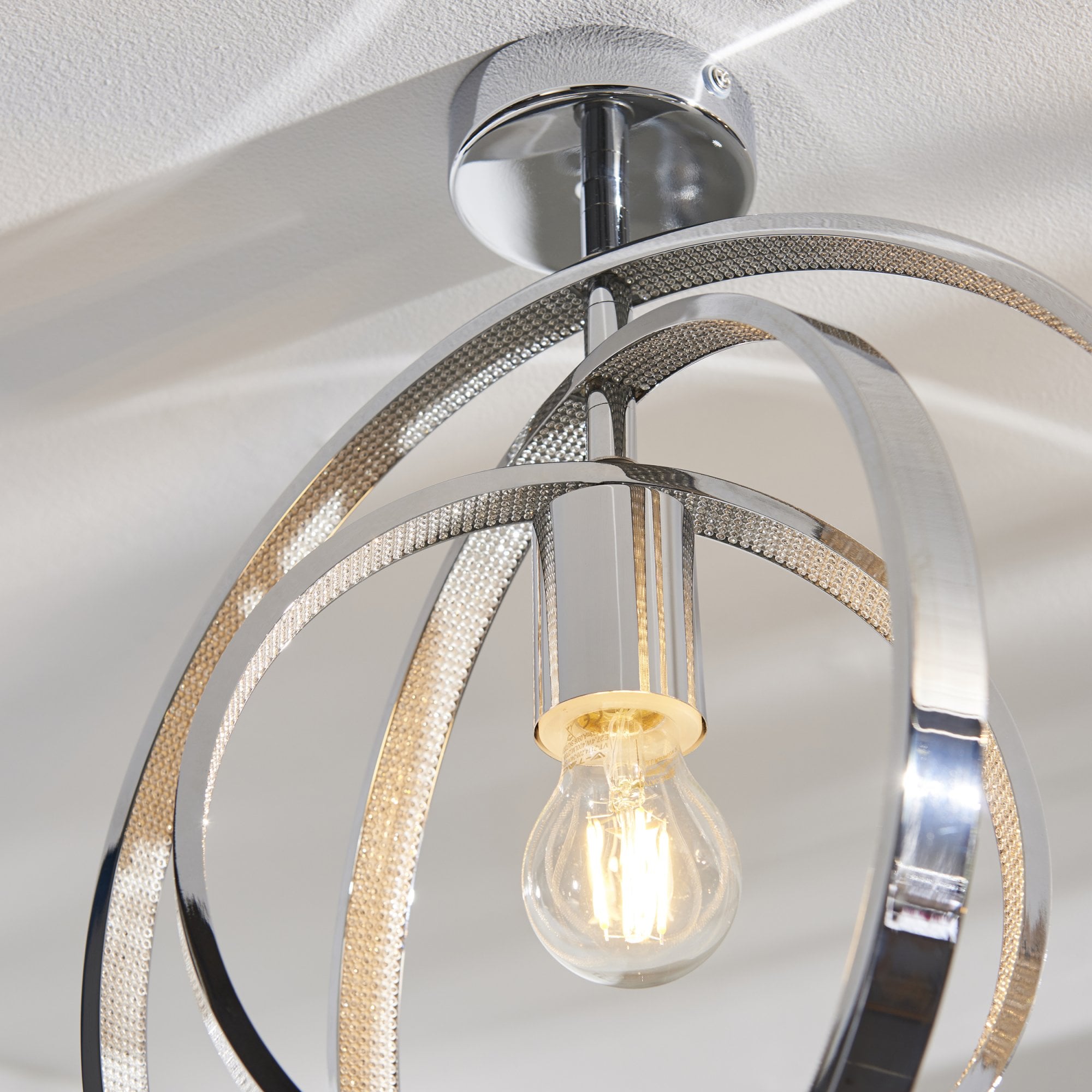 Endon Merola Single Light Semi Flush - Chrome Plate & Clear Faceted Acrylic