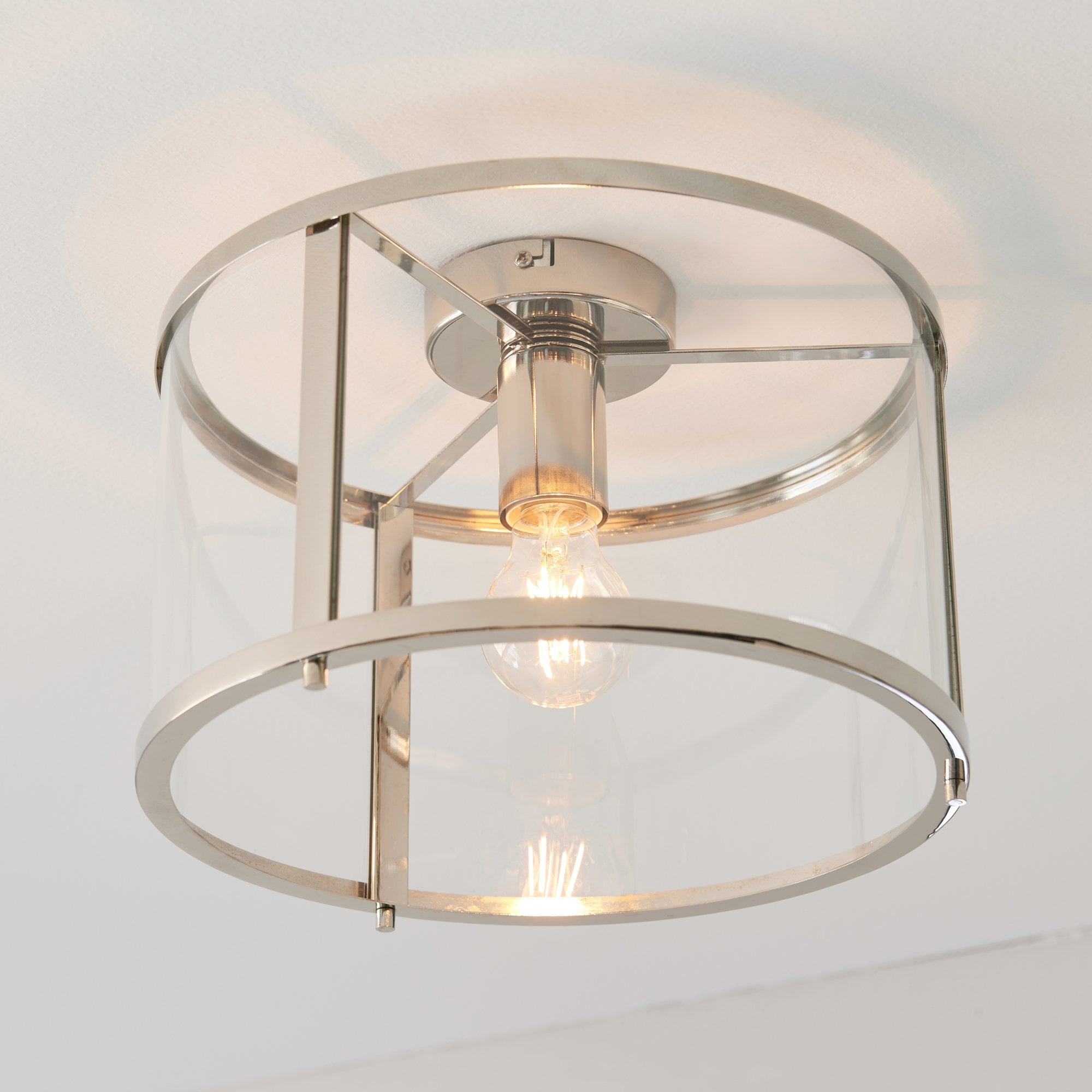 Endon Hopton Single Light Flush -  Bright Nickel Plate & Clear Glass