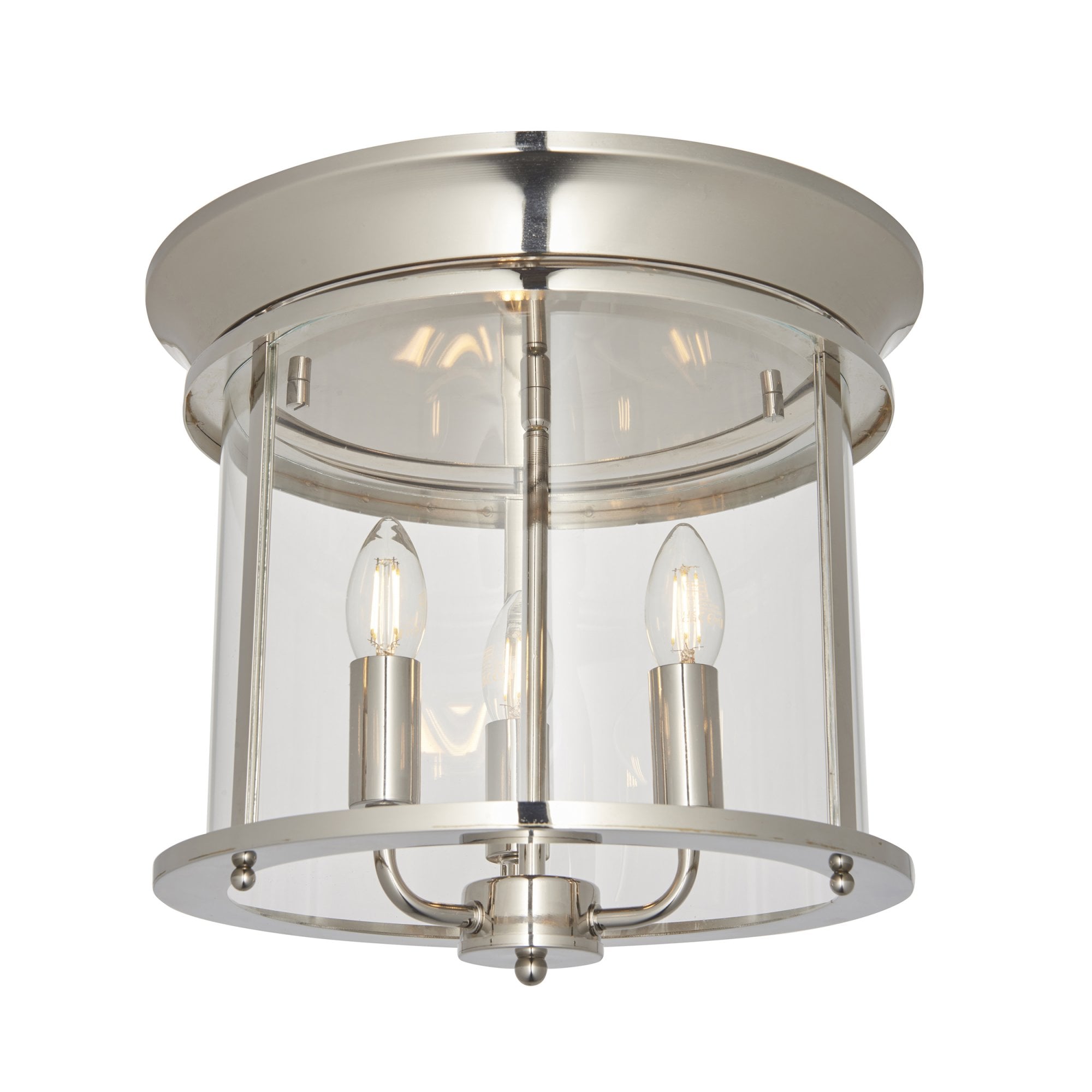 Endon Hampworth 3 Light Flush -  Bright Nickel Plate & Clear Glass