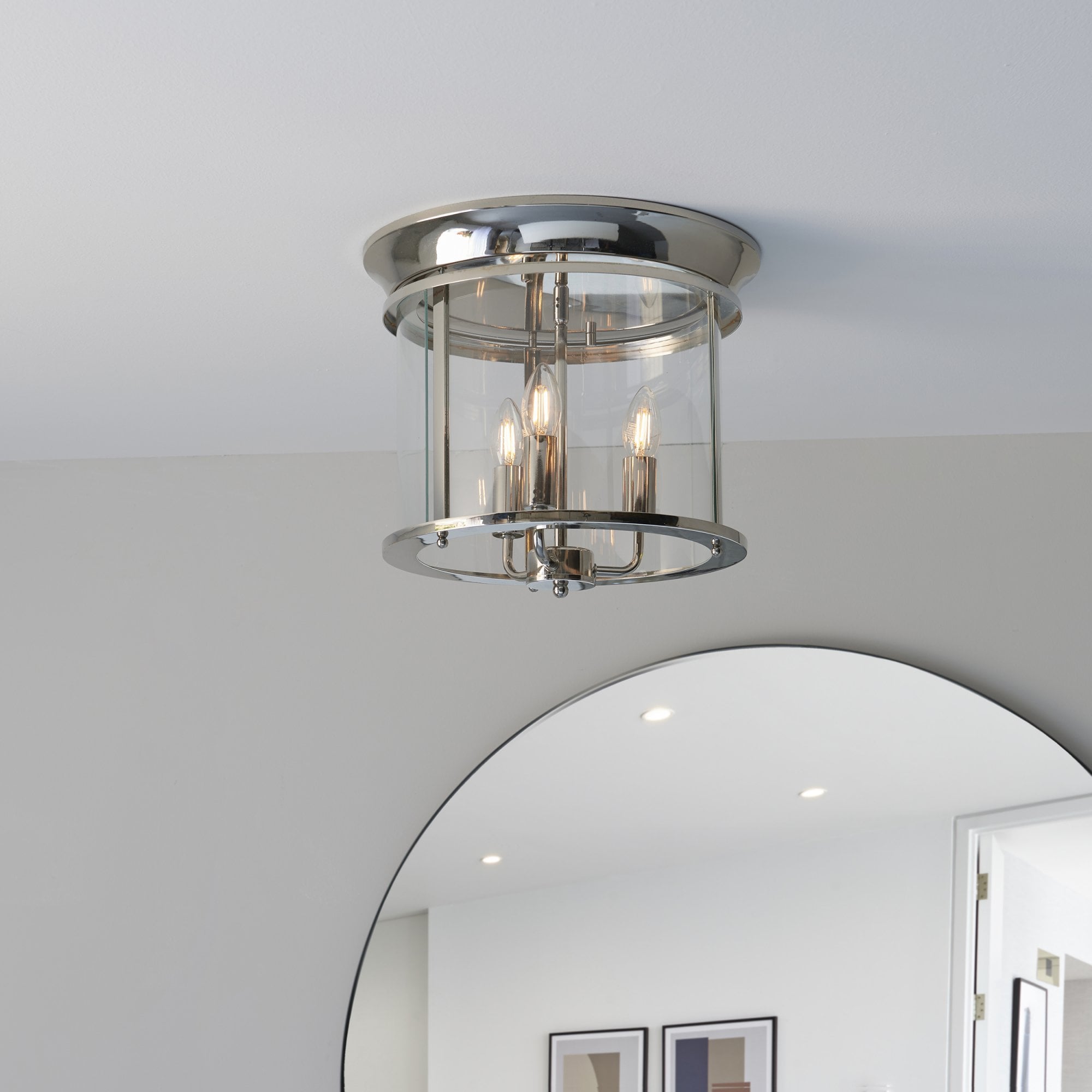 Endon Hampworth 3 Light Flush -  Bright Nickel Plate & Clear Glass