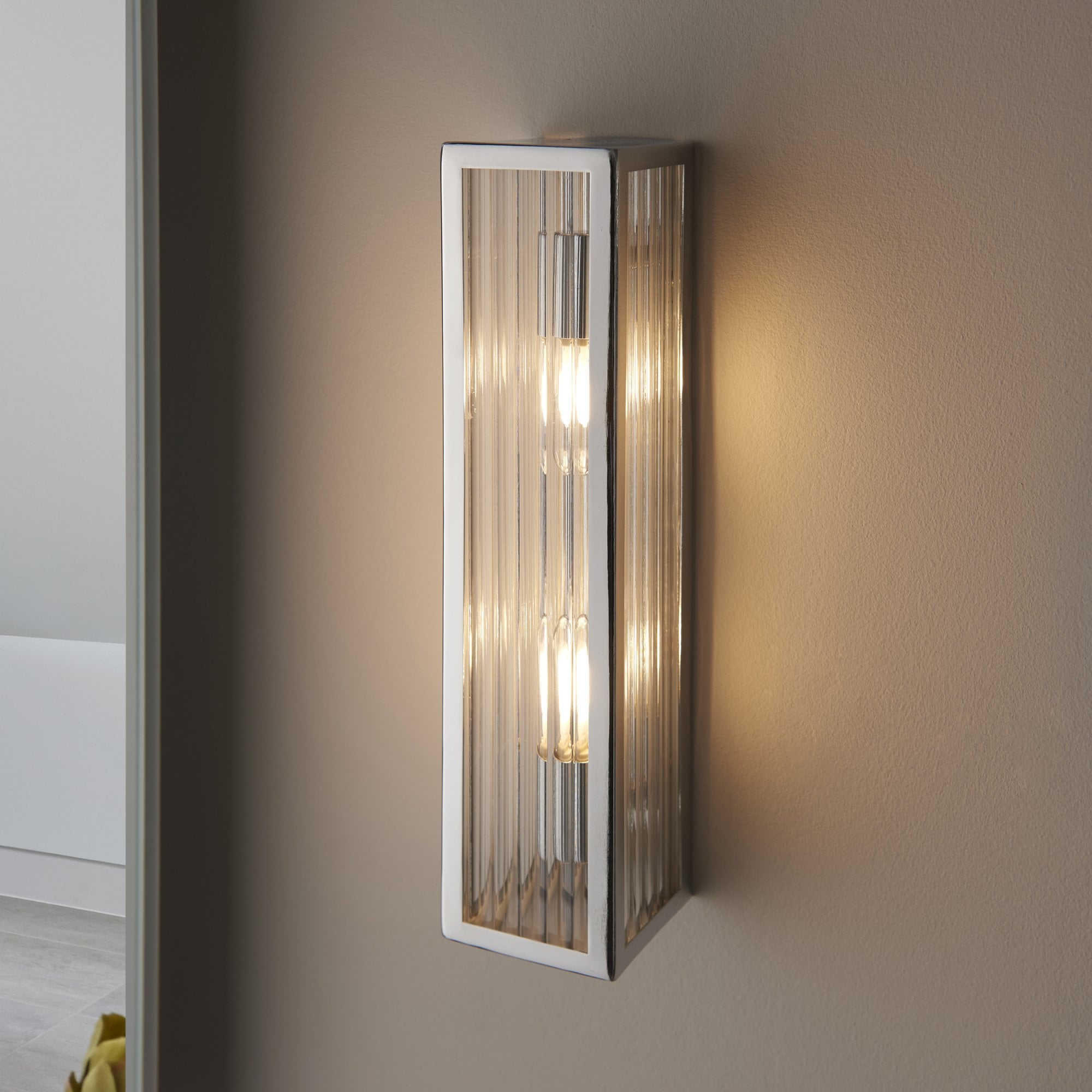 Endon Newham 2 Light Wall - Chrome Plate & Clear Ribbed Glass