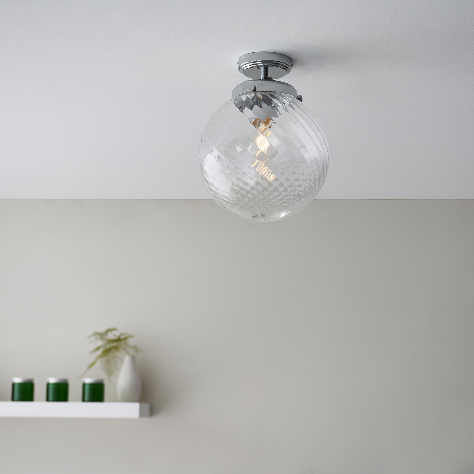 Endon Milston Single Light Flush - Chrome Plate & Clear Spiral Glass