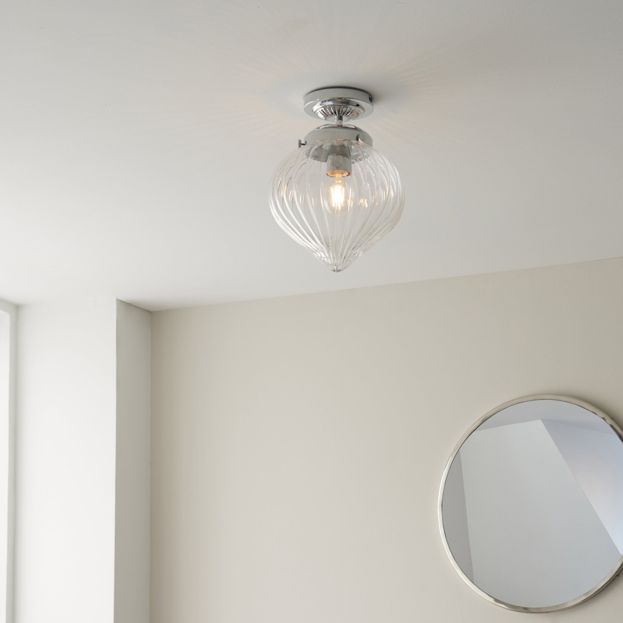 Endon Cheston Single Light Flush - Chrome Plate & Clear Ribbed Glass