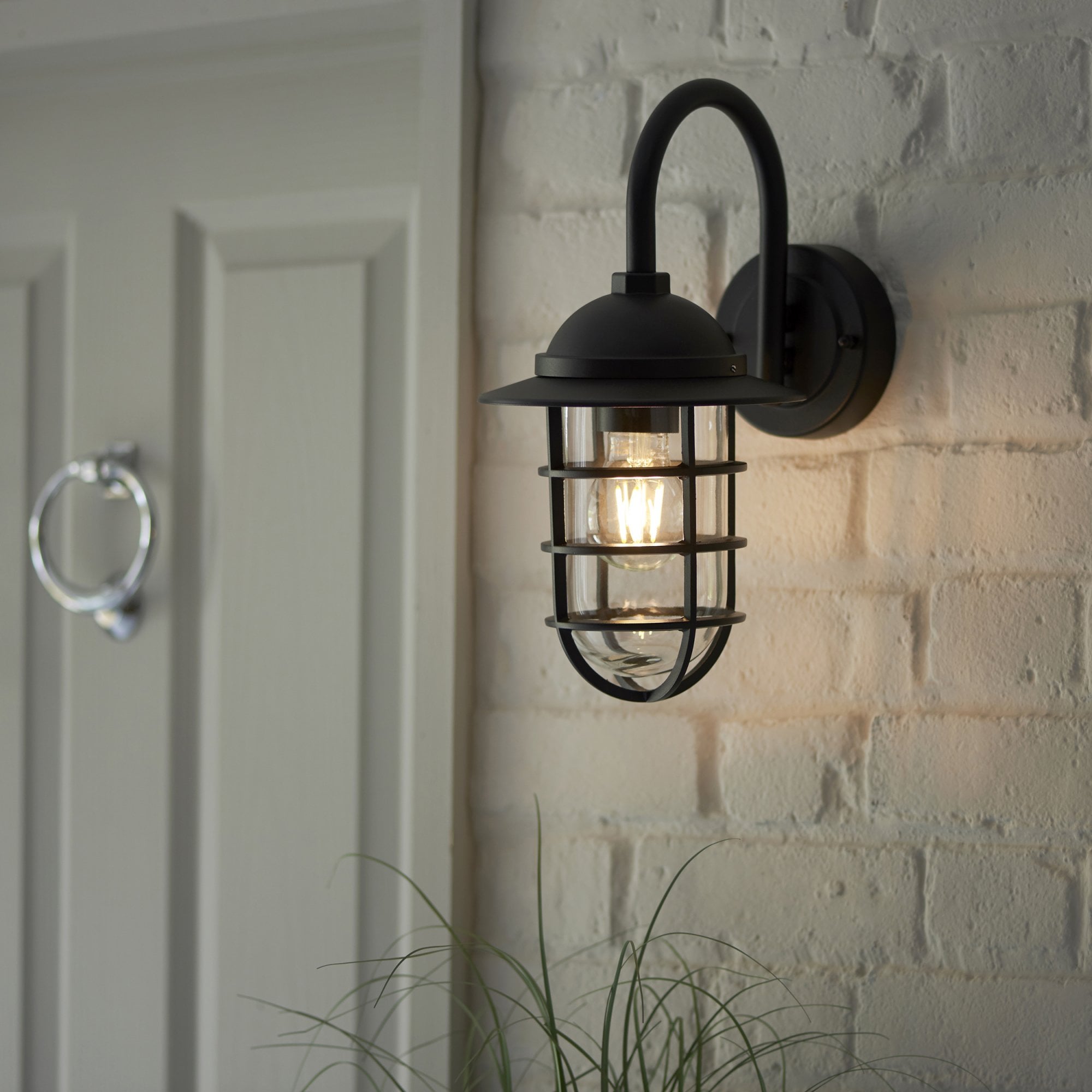 Endon Port Single Light Wall -  Textured Black & Clear Glass