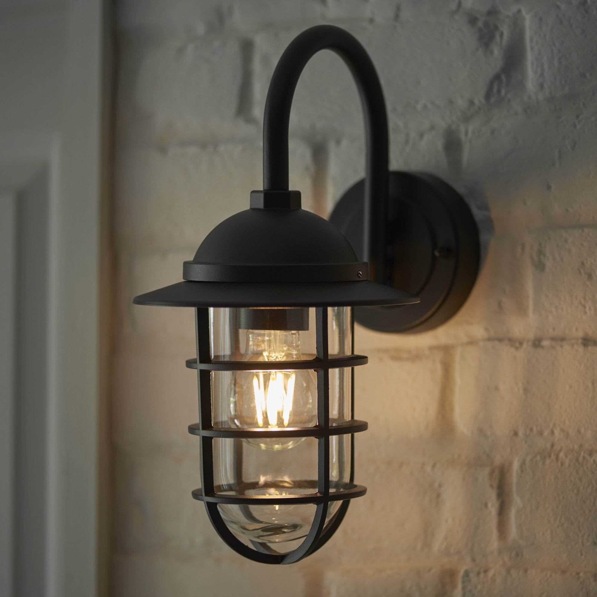 Endon Port Single Light Wall -  Textured Black & Clear Glass