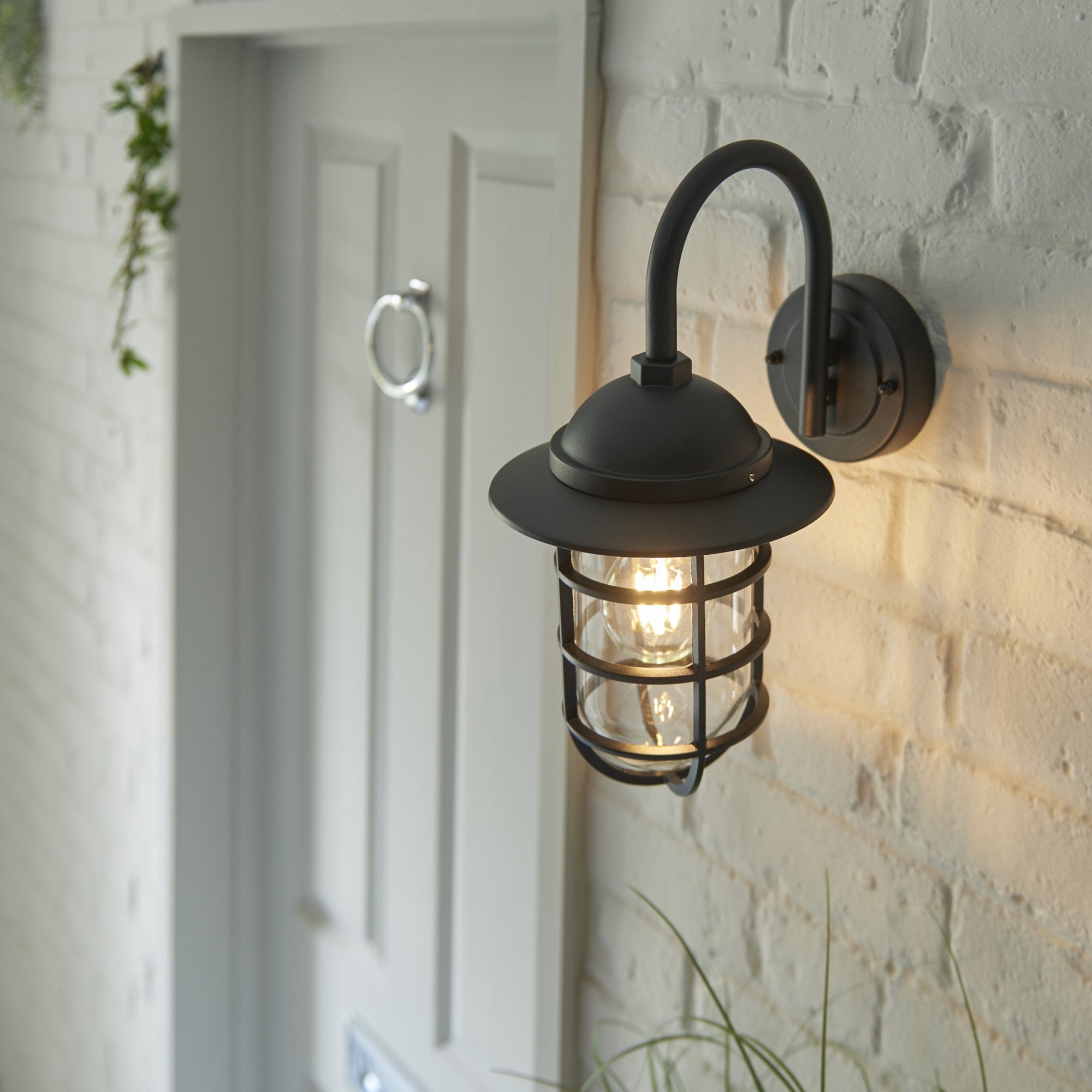 Endon Port Single Light Wall -  Textured Black & Clear Glass