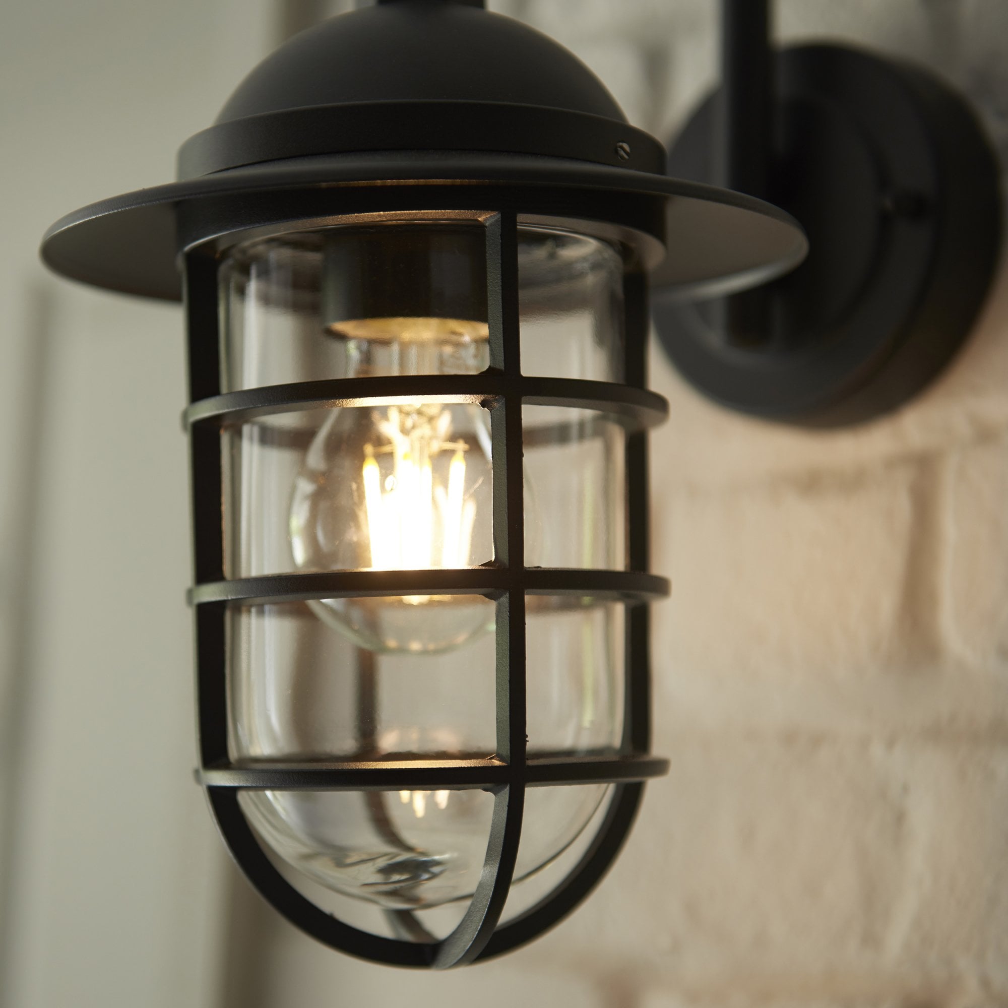 Endon Port Single Light Wall -  Textured Black & Clear Glass