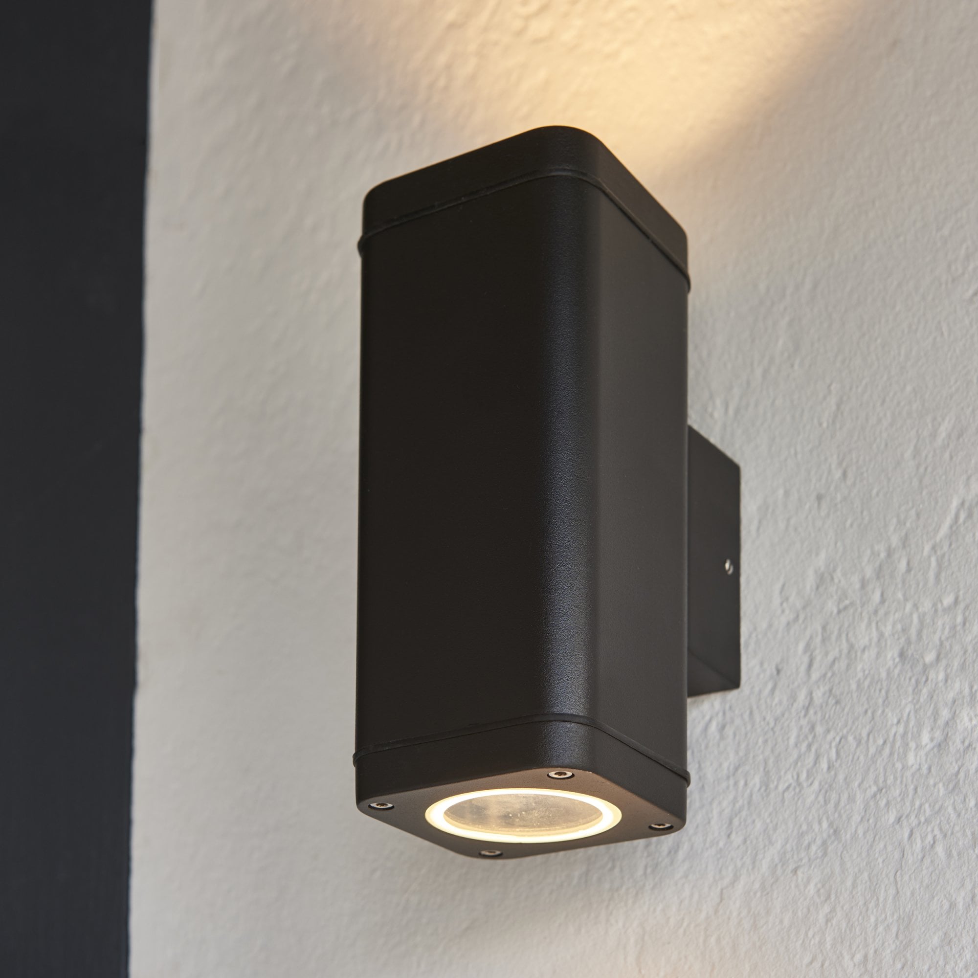 Endon Milton 2 Light Wall -  Textured Black & Clear Glass